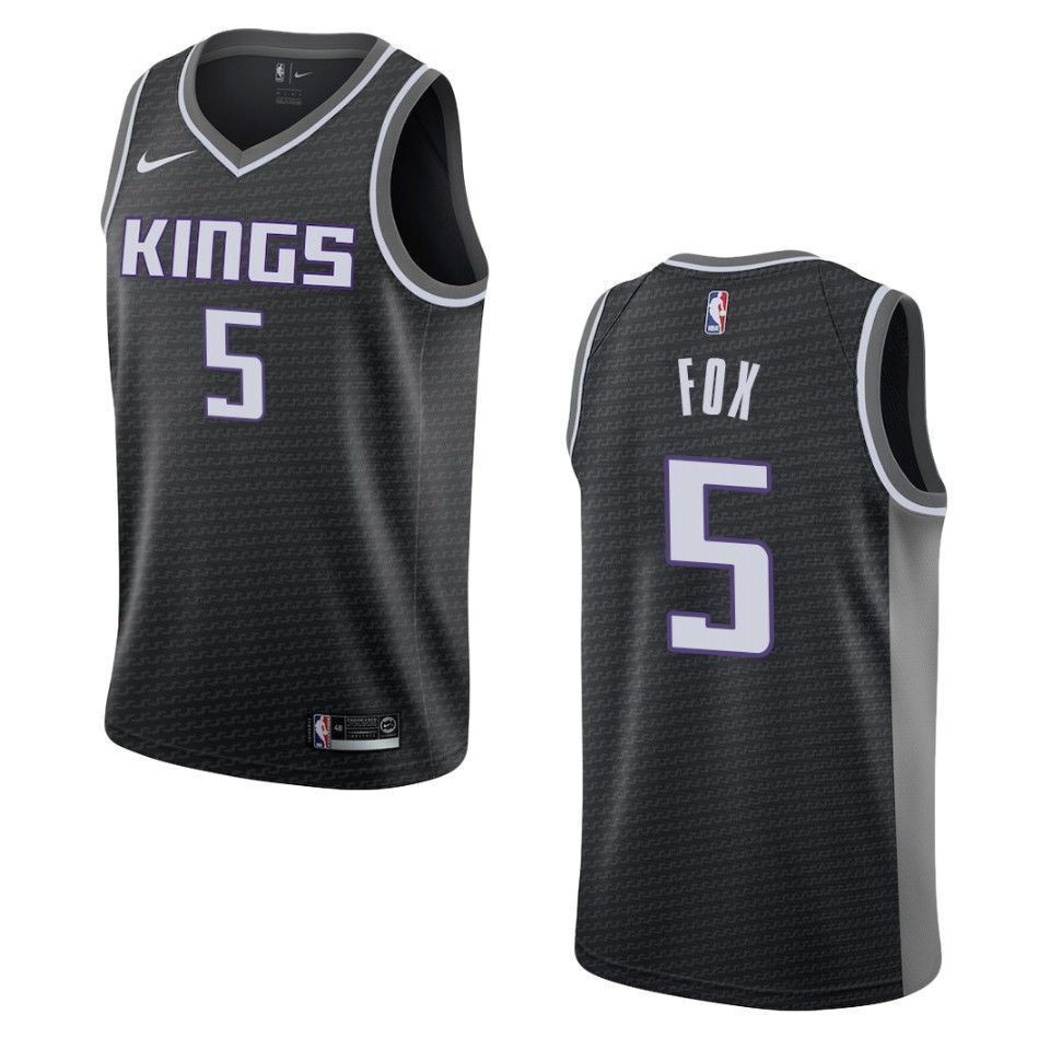 Men's Sacramento Kings 5 De'aaron Fox Statement Swingman Basketball Jersey - Black - JS257 