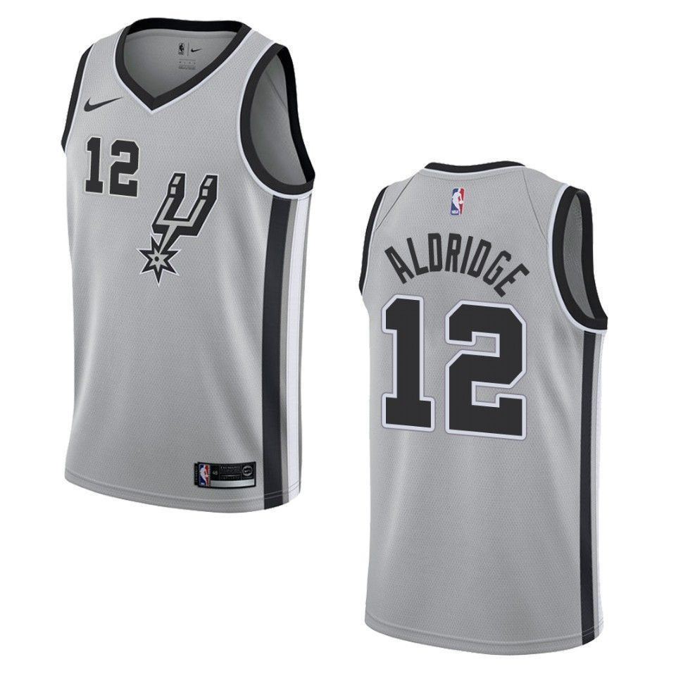 Men's San Antonio Spurs 12 Lamarcus Aldridge Statement Swingman Basketball Jersey - Silver - JS539 