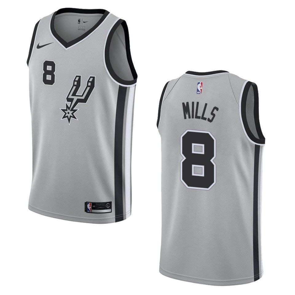 Men's San Antonio Spurs 8 Patty Mills Statement Swingman Basketball Jersey - Silver - JS471 