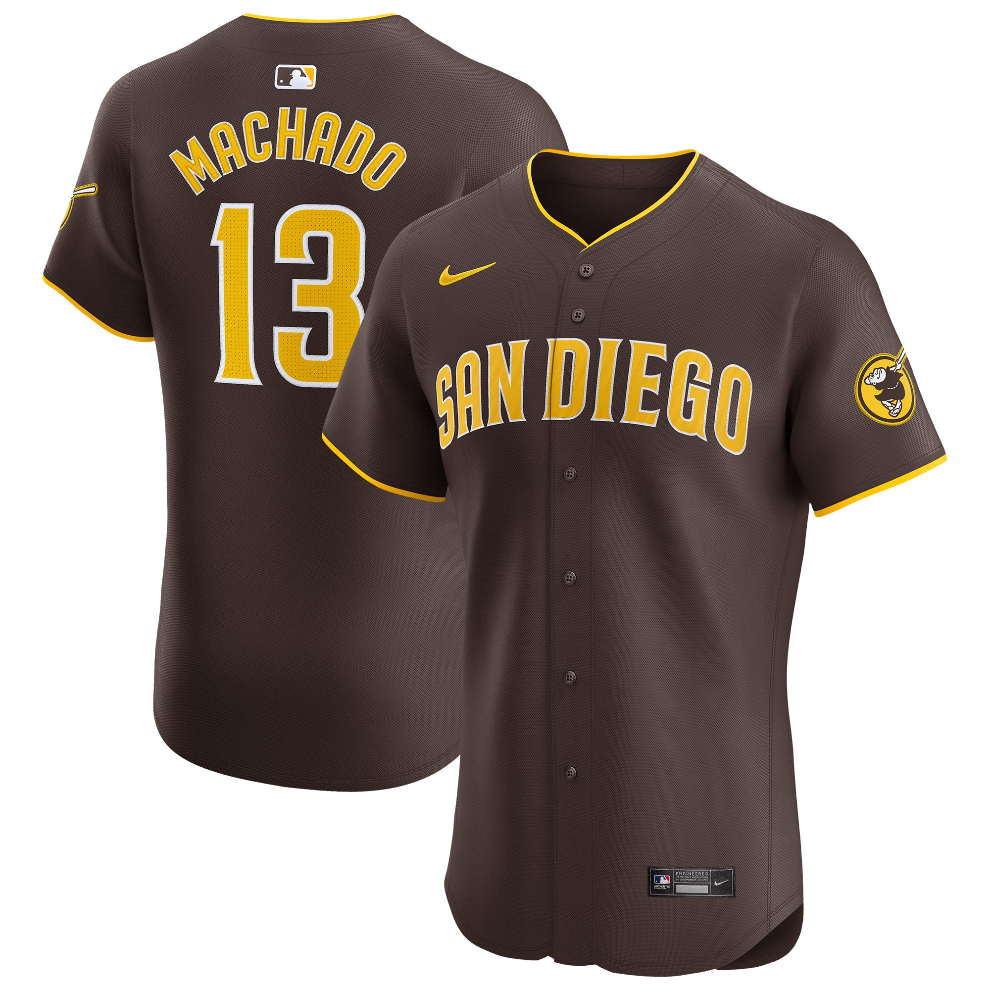 Men's San Diego Padres Manny Machado Brown Road Elite Player Baseball Jersey 