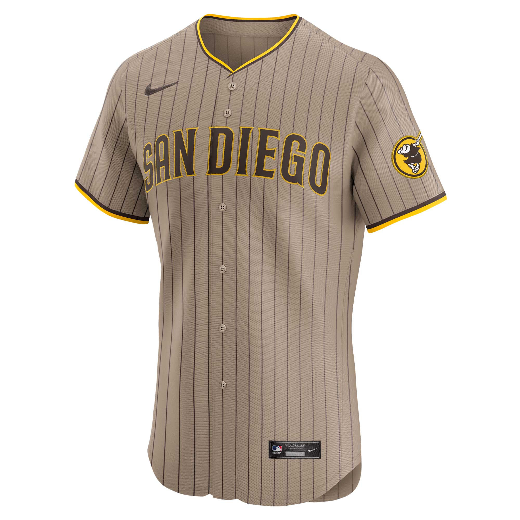 Alternative view of Men's San Diego Padres Sand Alternate Vapor Premier Elite Patch Baseball Jersey 