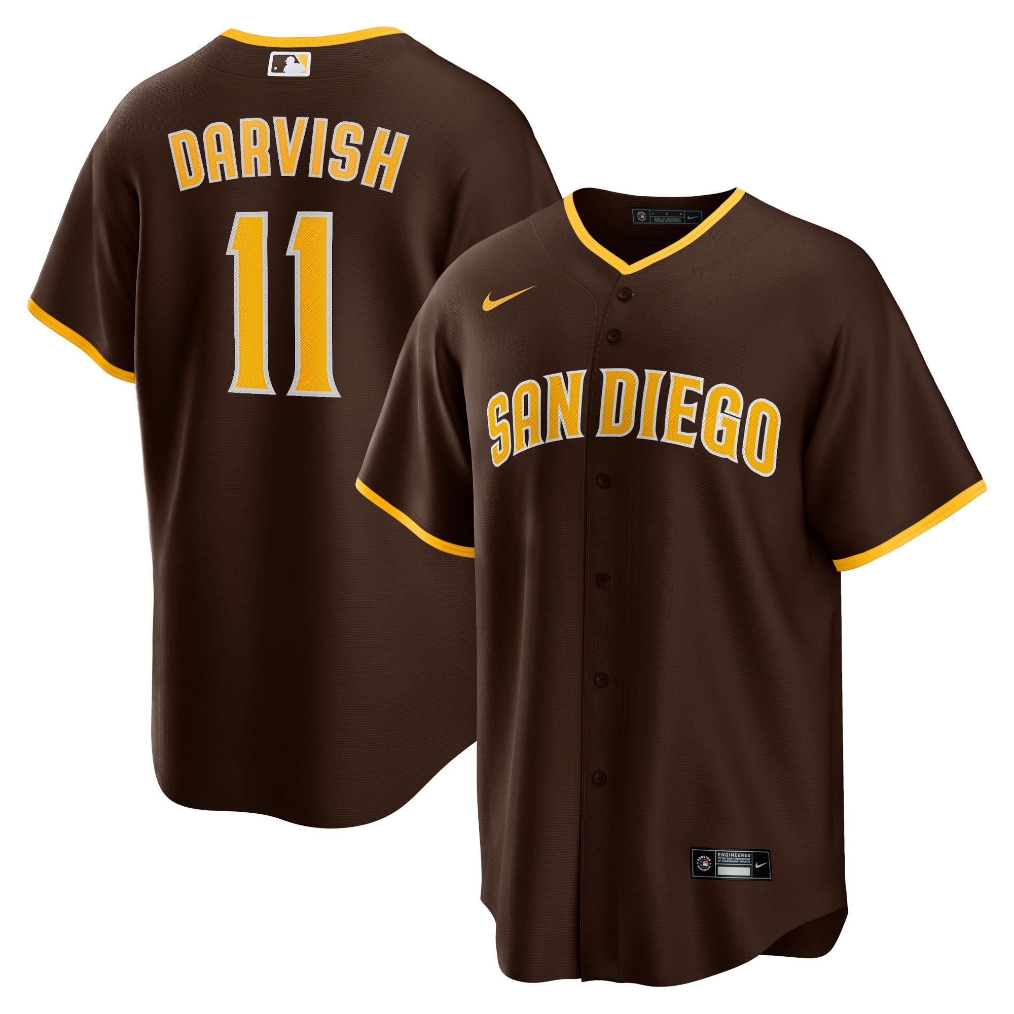 Men's San Diego Padres Yu Darvish Brown Alternate Player Baseball Jersey 