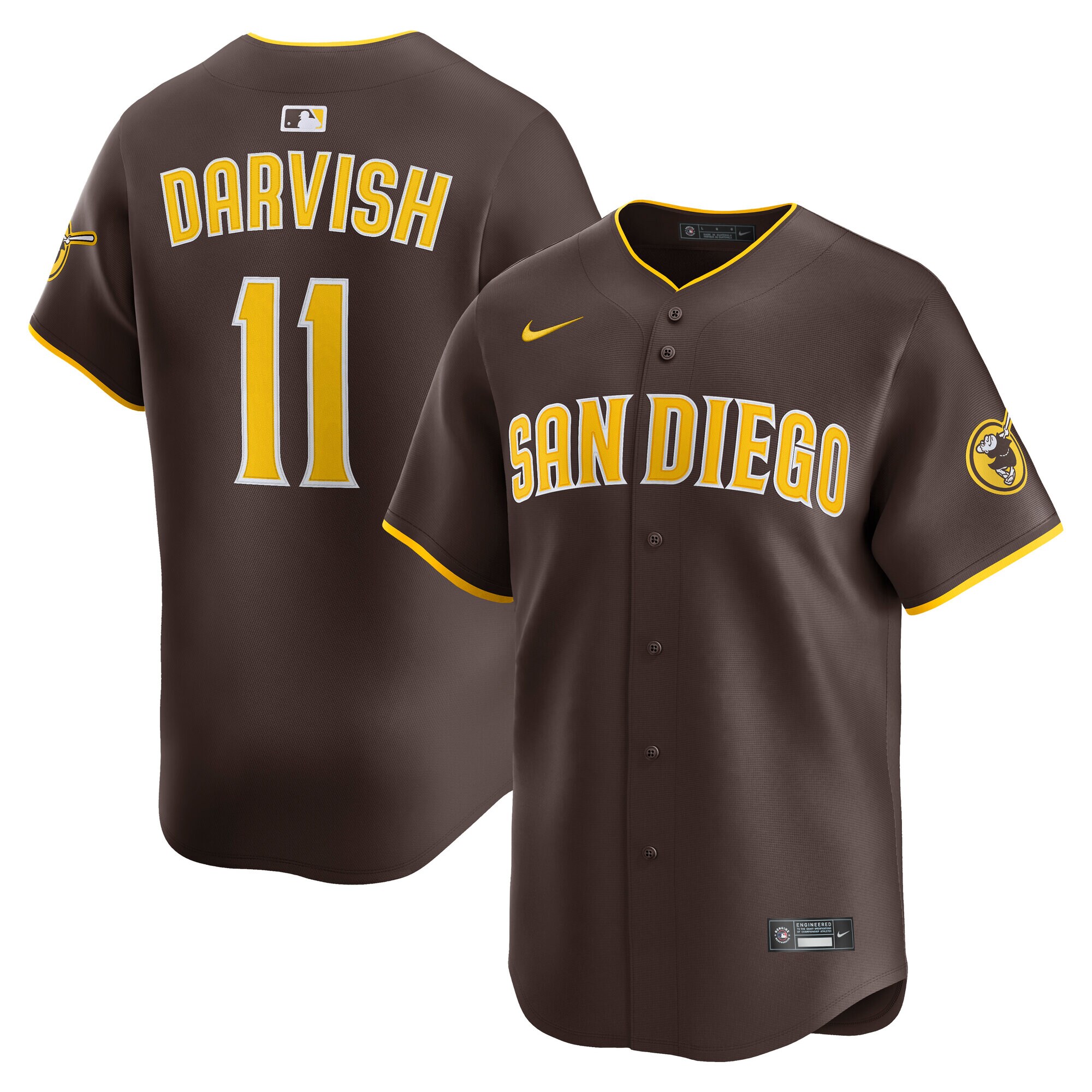 Men's San Diego Padres Yu Darvish Brown Road Limited Player Baseball Jersey 