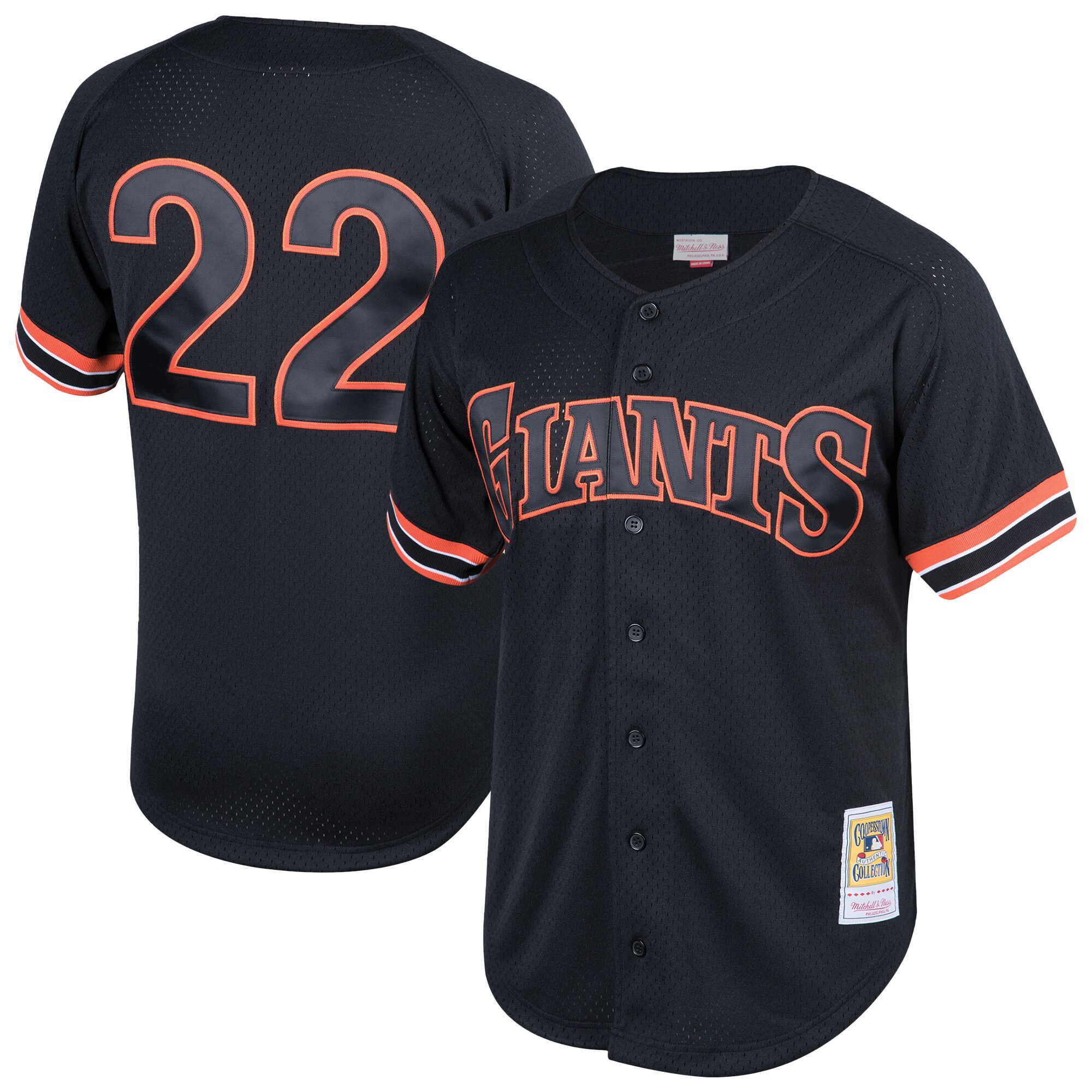 Men's San Francisco Giants Will Clark Mitchell & Ness Black Cooperstown Collection Mesh Batting Practice Button-Up Baseball Jersey 