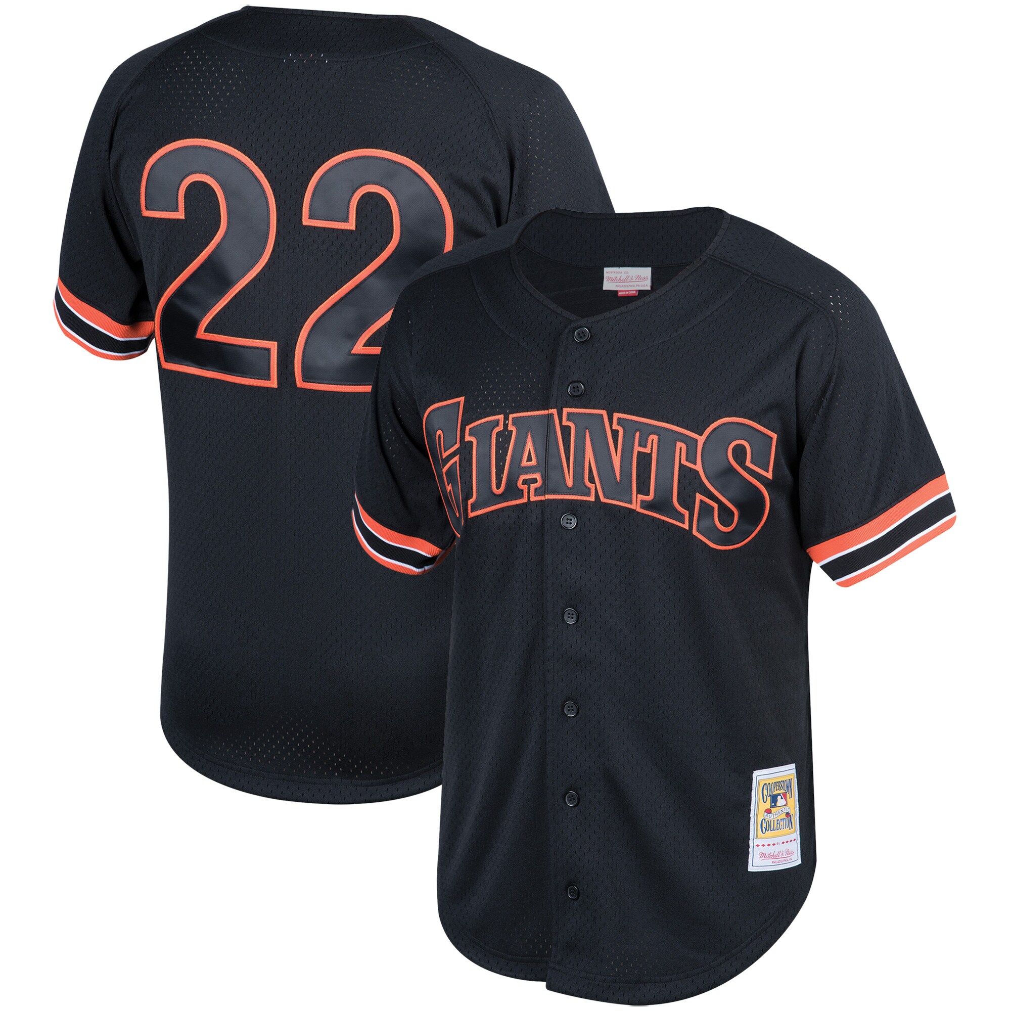 Men's San Francisco Giants Will Clark Mitchell & Ness Black Cooperstown Collection Mesh Batting Practice Button-Up Baseball Jersey 