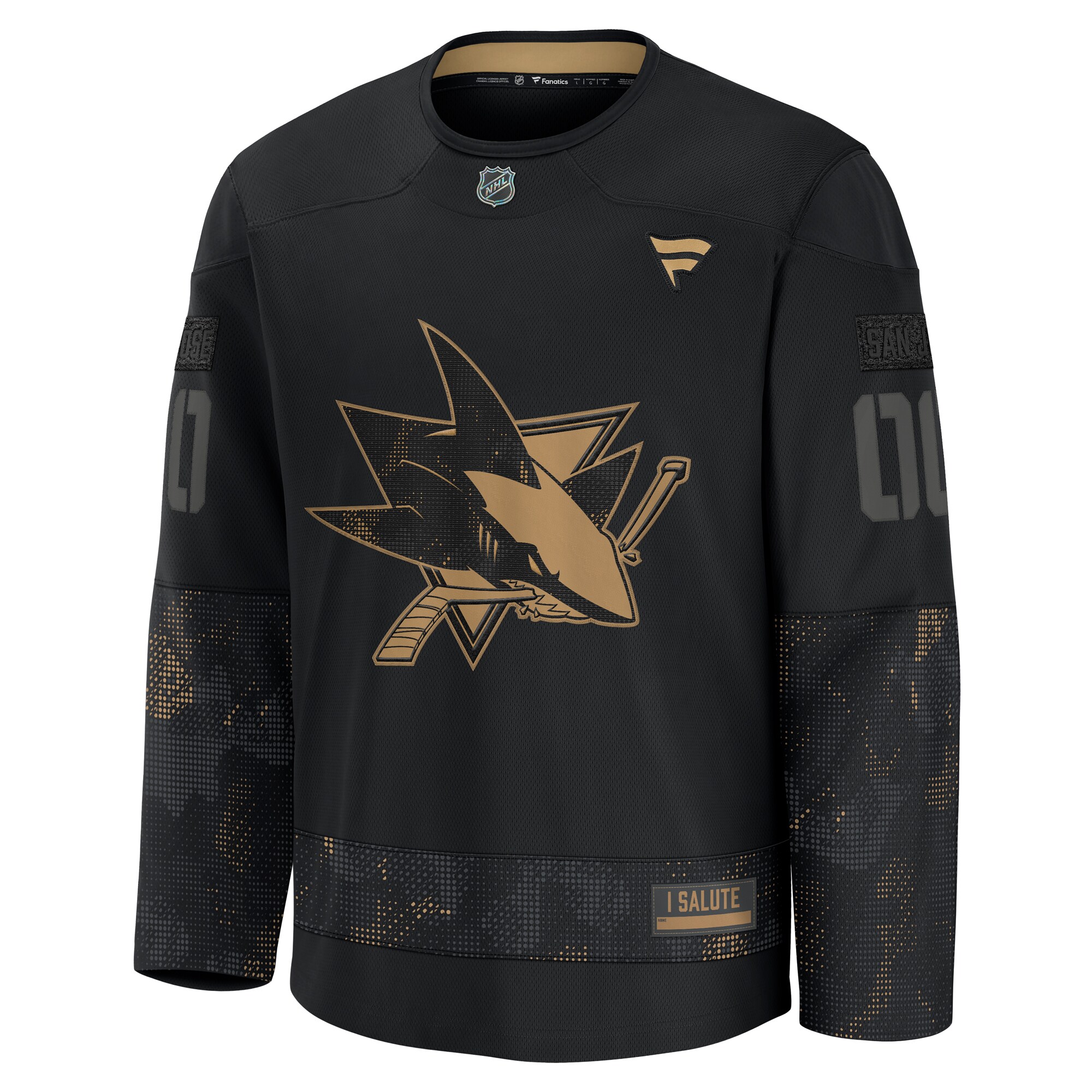 Alternative view of Men's San Jose Sharks Black 2024 Military Appreciation Custom Practice Hockey Jersey - JS714 