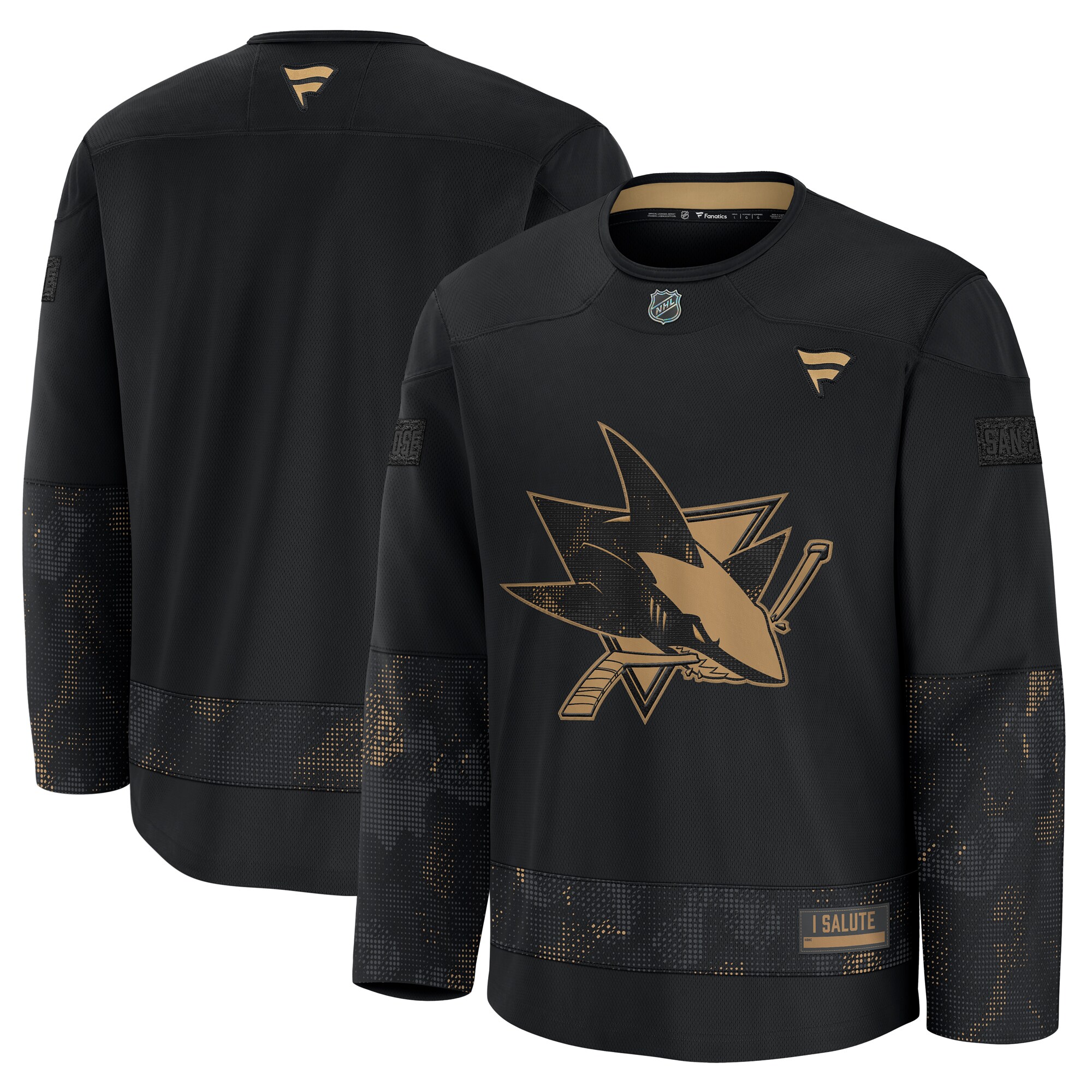 Men's San Jose Sharks Black 2024 Military Appreciation Practice Hockey Jersey - JS816 
