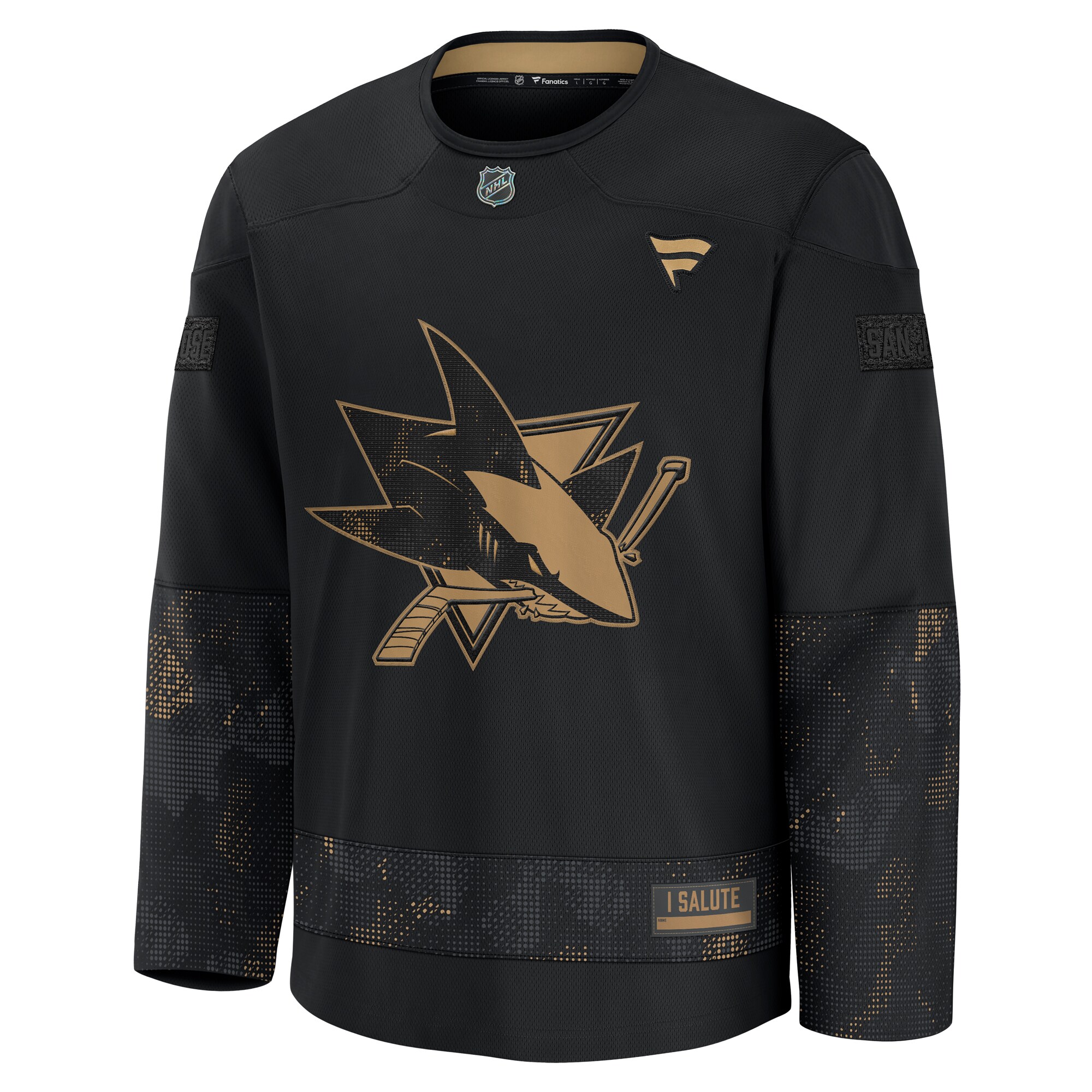 Alternative view of Men's San Jose Sharks Black 2024 Military Appreciation Practice Hockey Jersey - JS816 