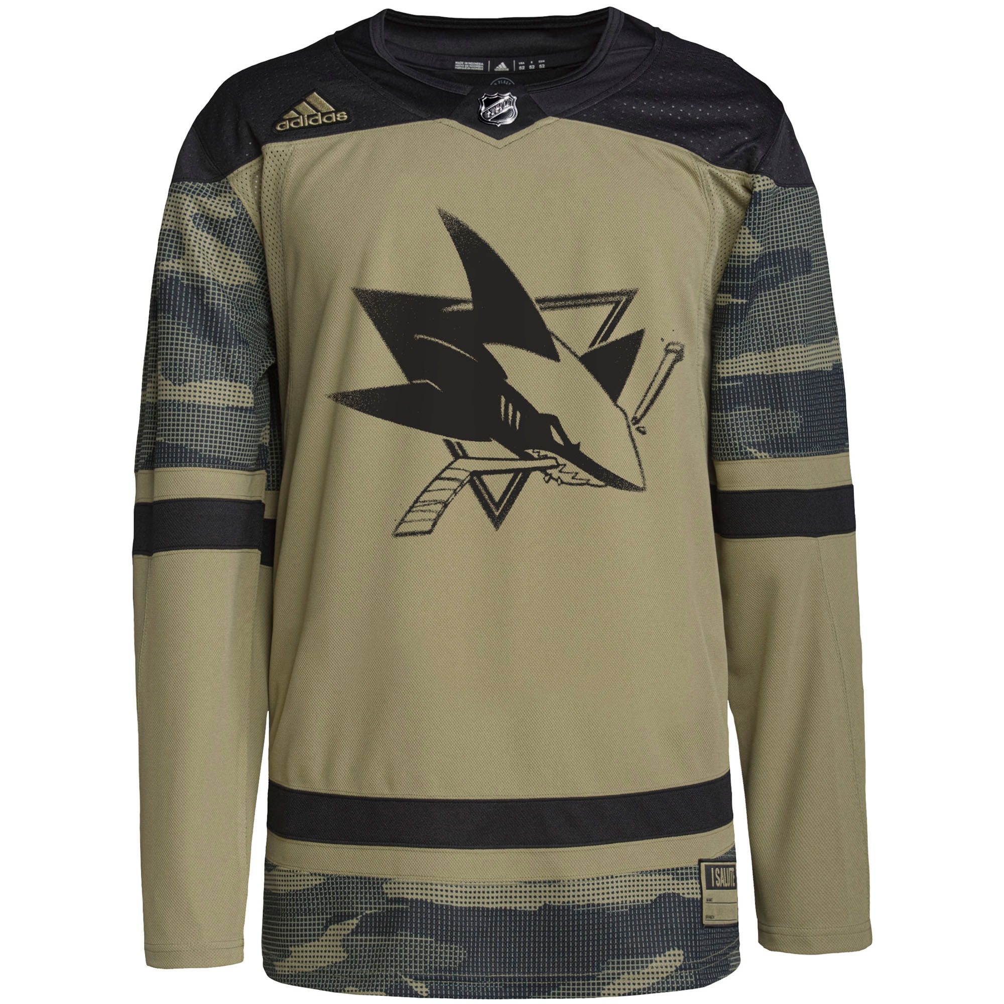 Alternative view of Men's San Jose Sharks Camo Military Appreciation Team Practice Hockey Jersey - JS300 