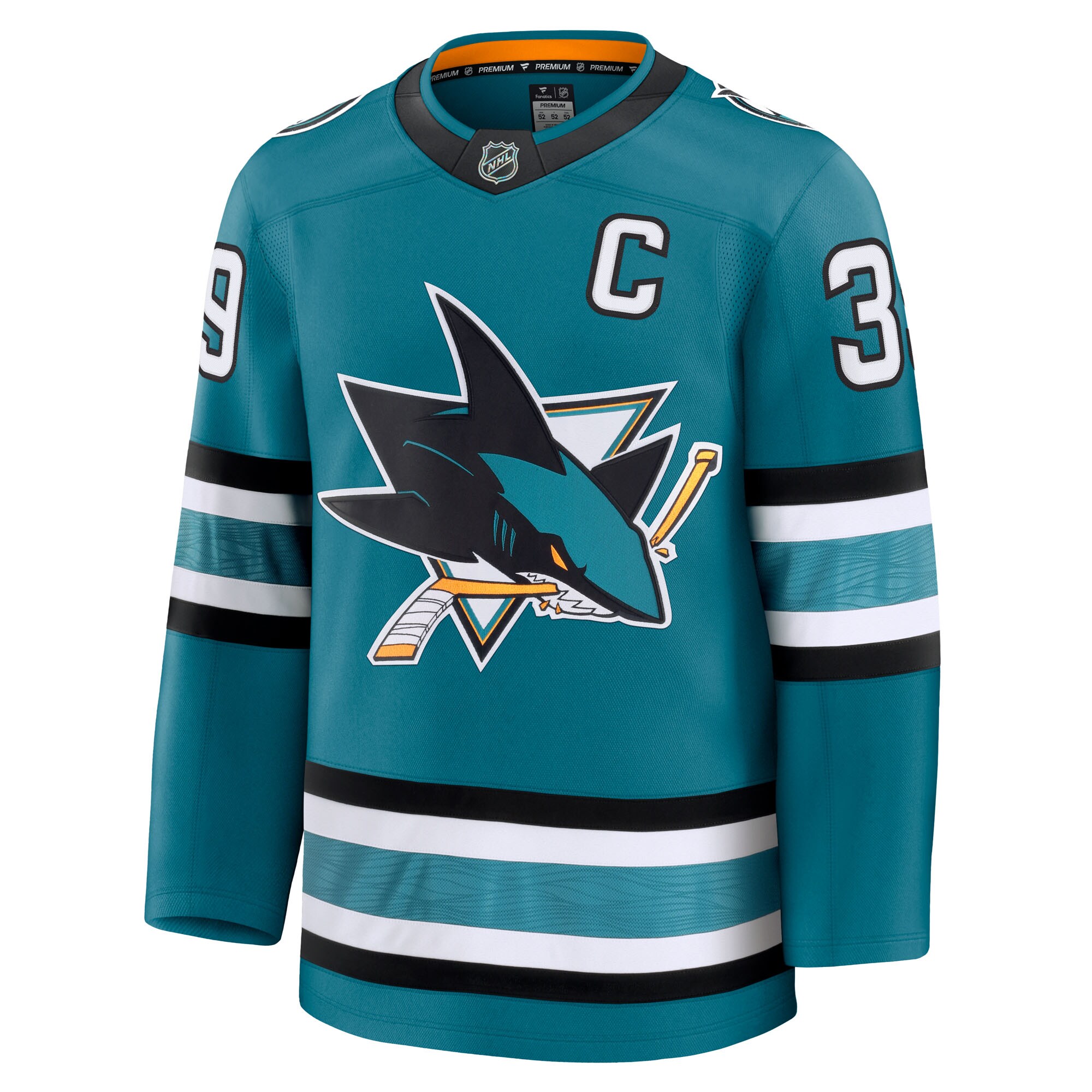 Alternative view of Men's San Jose Sharks Logan Couture Teal Home Premium Hockey Jersey - JS180 