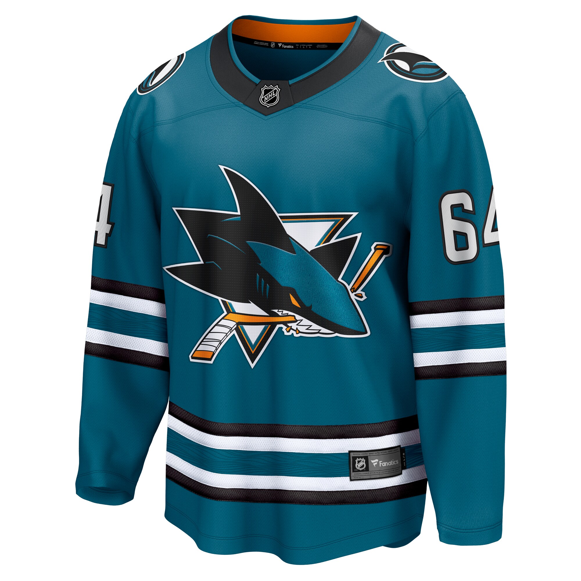 Alternative view of Men's San Jose Sharks Mikael Granlund Teal Home Breakaway Hockey Jersey - JS468 