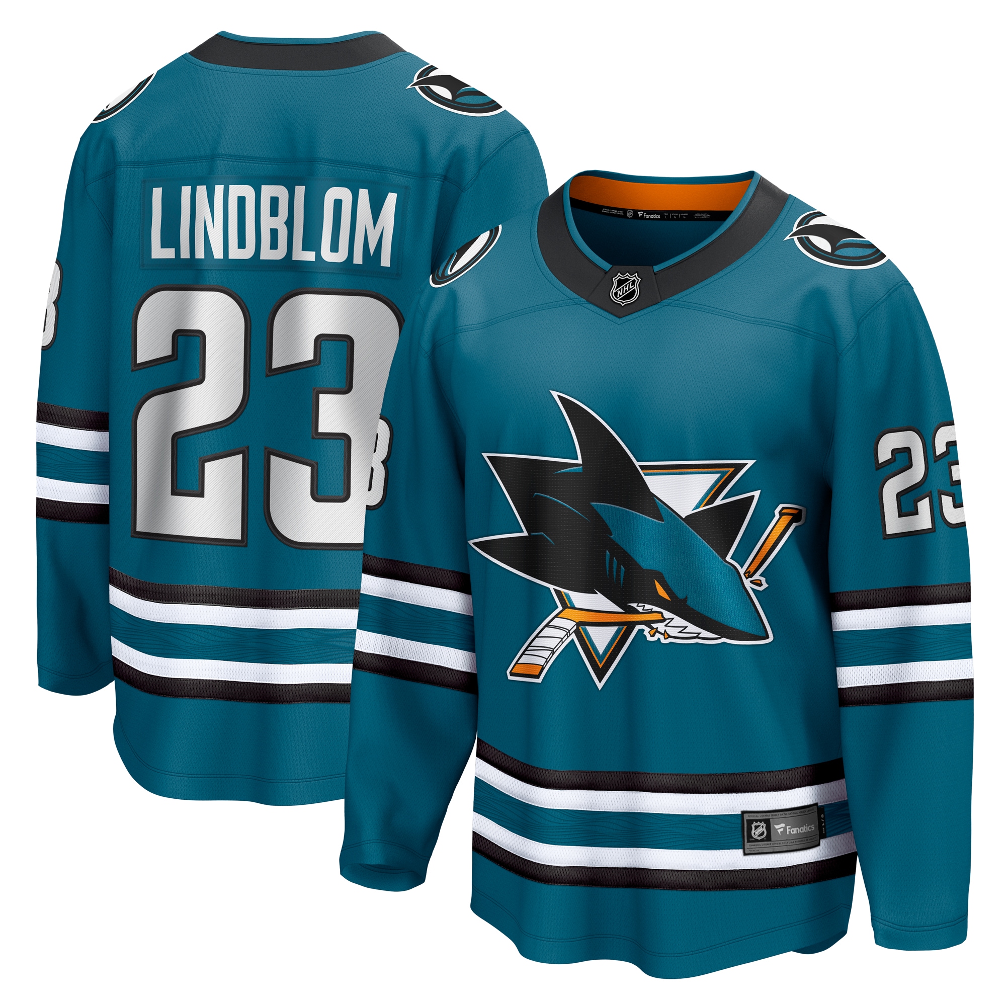 Men's San Jose Sharks Oskar Lindblom Teal Home Breakaway Hockey Jersey - JS612 