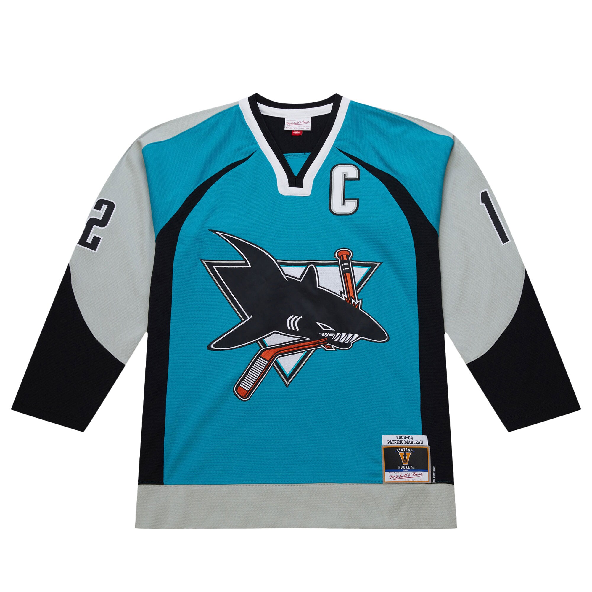Alternative view of Men's San Jose Sharks Patrick Marleau Teal 2003-04 Power Play Hockey Jersey - JS413 