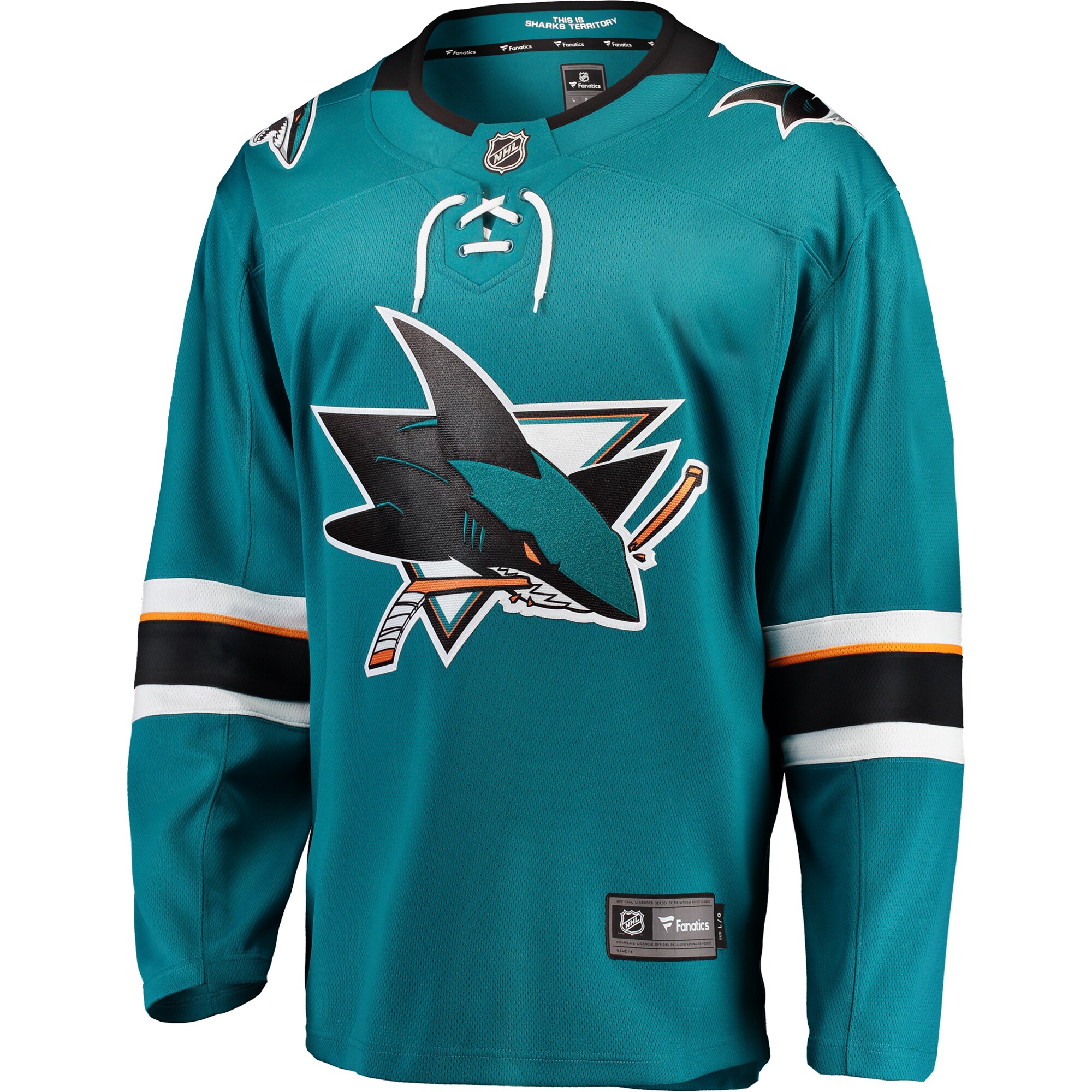 Alternative view of Men's San Jose Sharks Teal Breakaway Home Hockey Jersey - JS633 