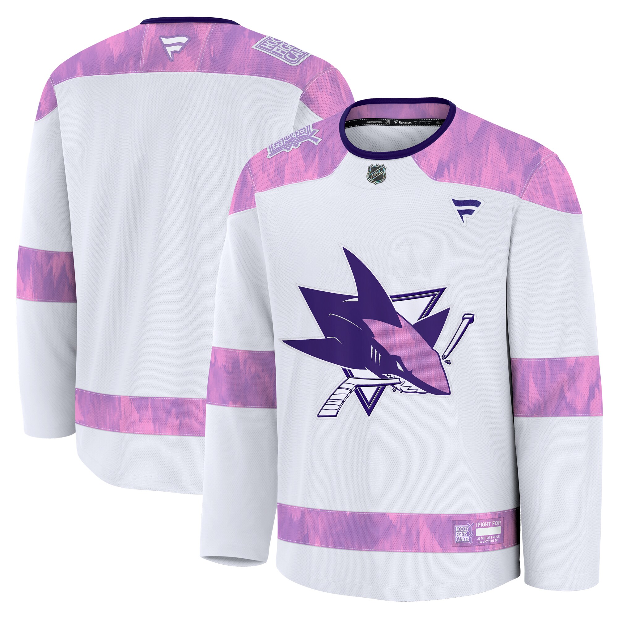Men's San Jose Sharks White 2024 Hockey Fights Cancer Practice Hockey Jersey - JS798 