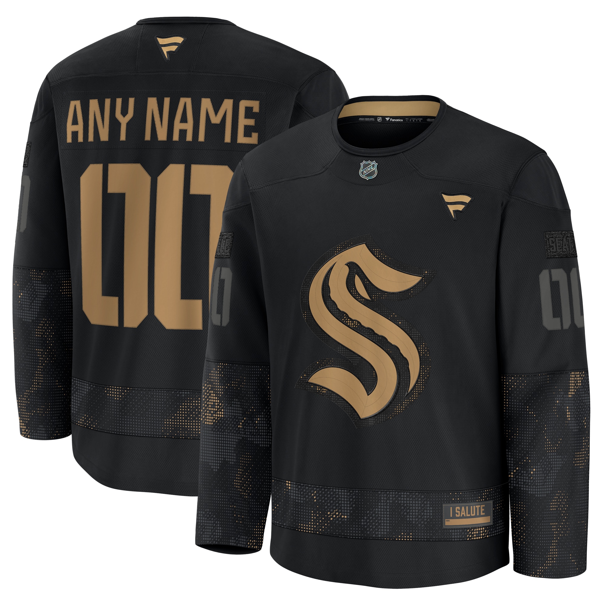 Men's Seattle Kraken Black 2024 Military Appreciation Custom Practice Hockey Jersey - JS942 