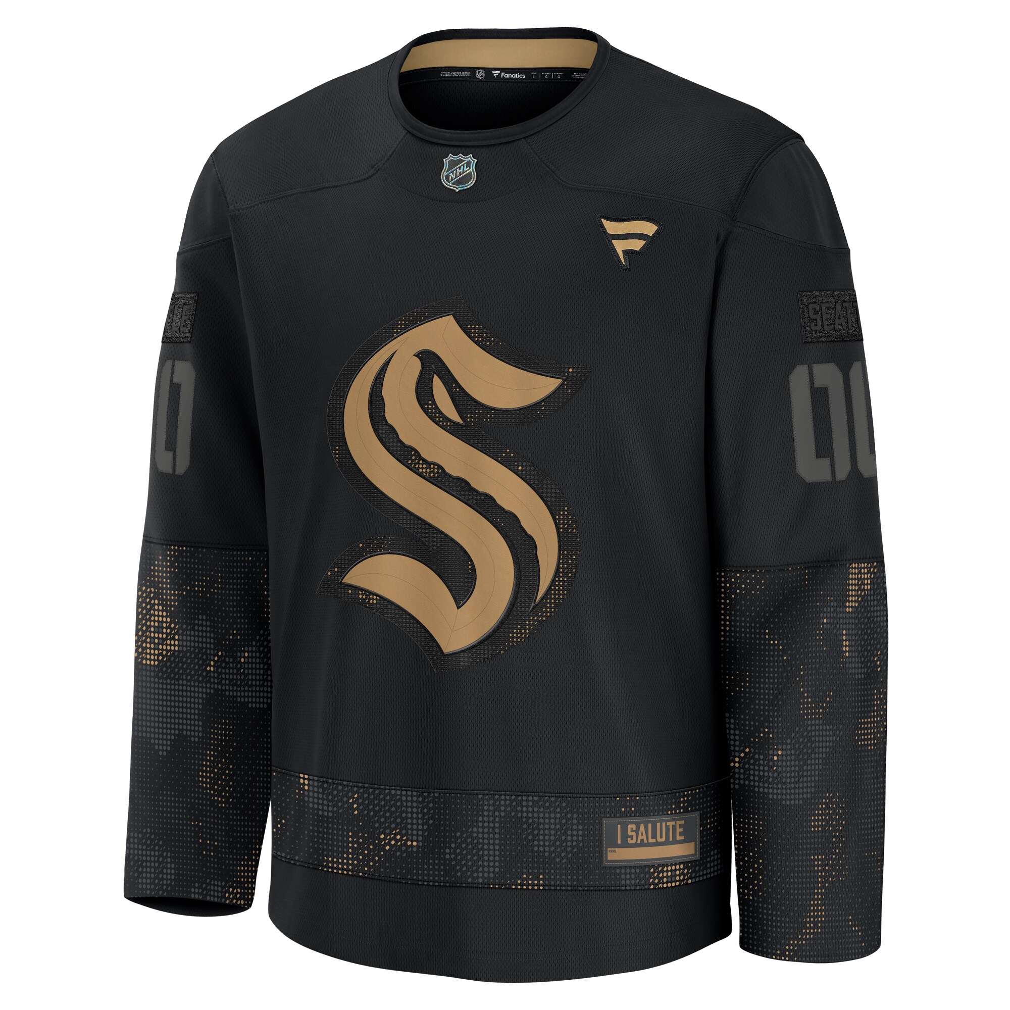 Alternative view of Men's Seattle Kraken Black 2024 Military Appreciation Custom Practice Hockey Jersey - JS942 