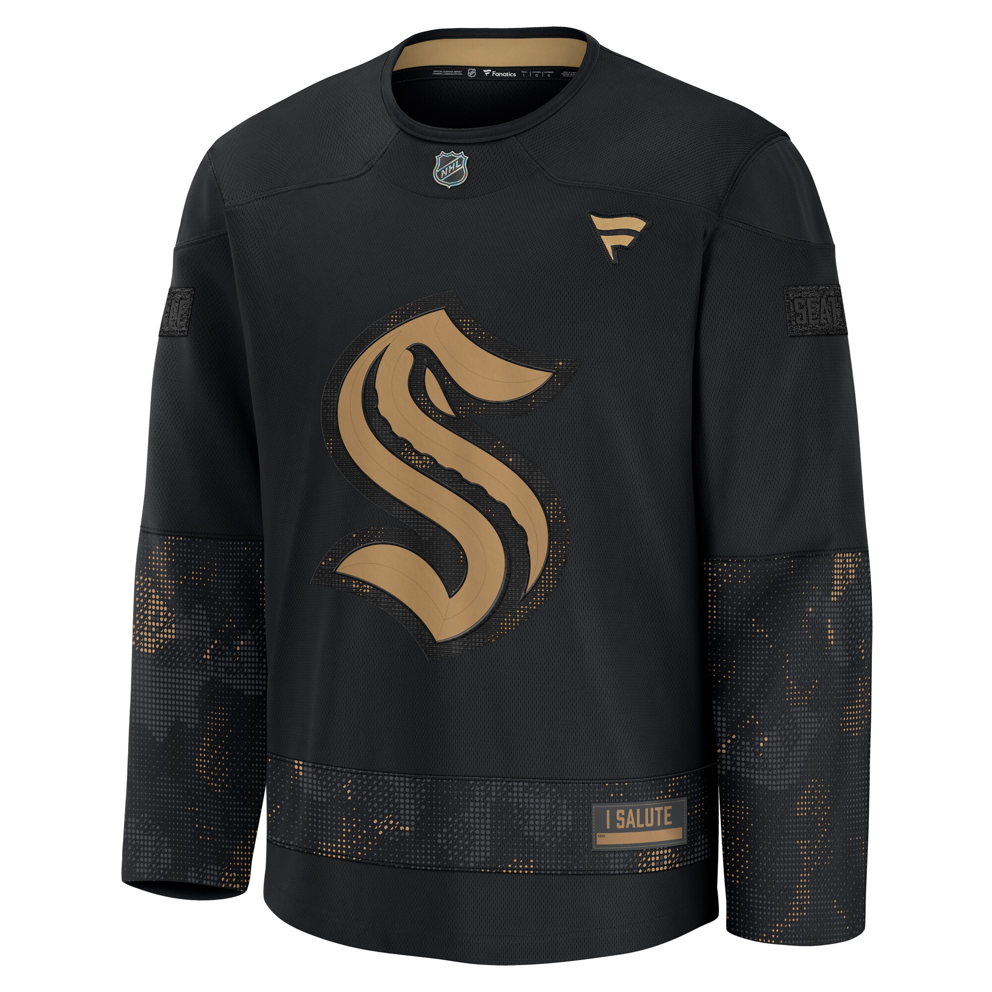 Alternative view of Men's Seattle Kraken Black 2024 Military Appreciation Practice Hockey Jersey - JS785 