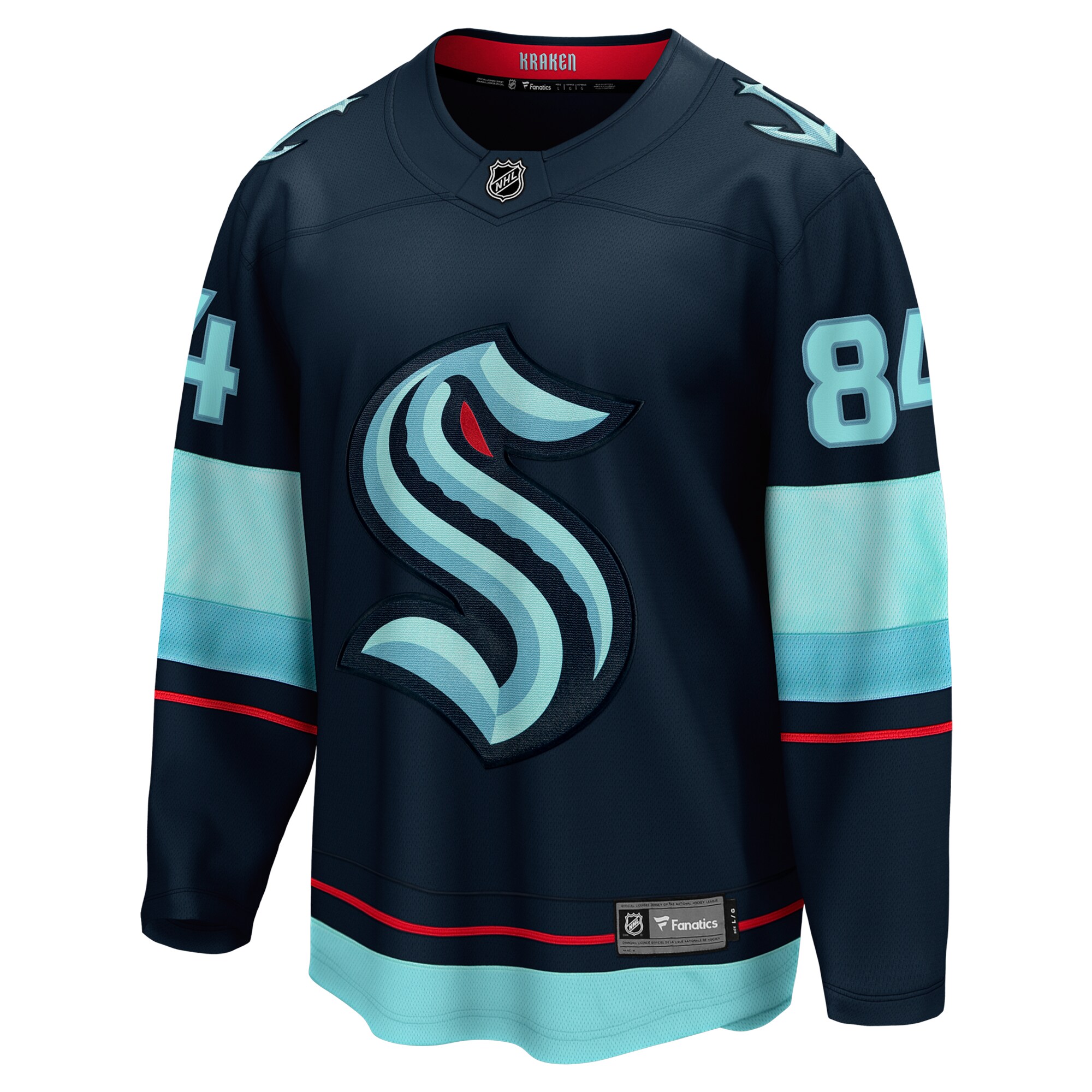 Alternative view of Men's Seattle Kraken Kaapo Kakko Deep Sea Blue Home Breakaway Player Hockey Jersey - JS456 