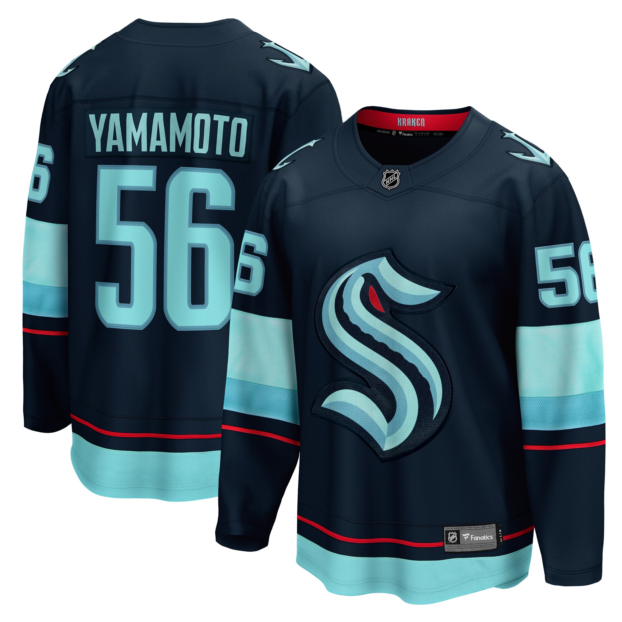 Men's Seattle Kraken Kailer Yamamoto Deep Sea Blue Home Breakaway Player Hockey Jersey - JS454 