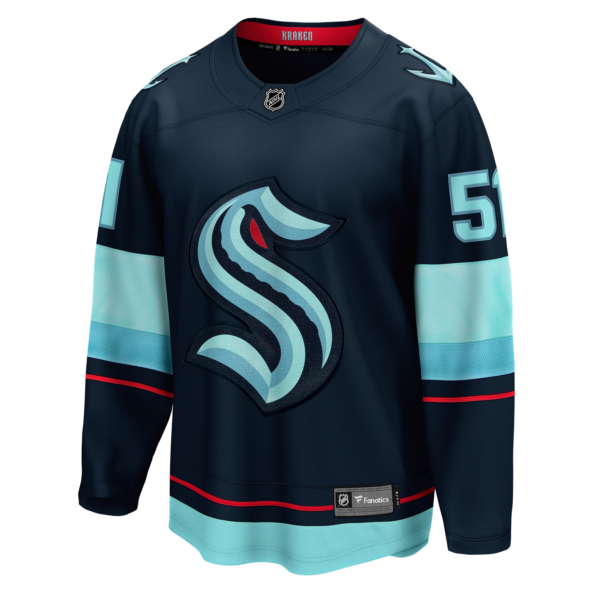 Alternative view of Men's Seattle Kraken Shane Wright Deep Sea Blue Home Breakaway Player Jersey - JS813 