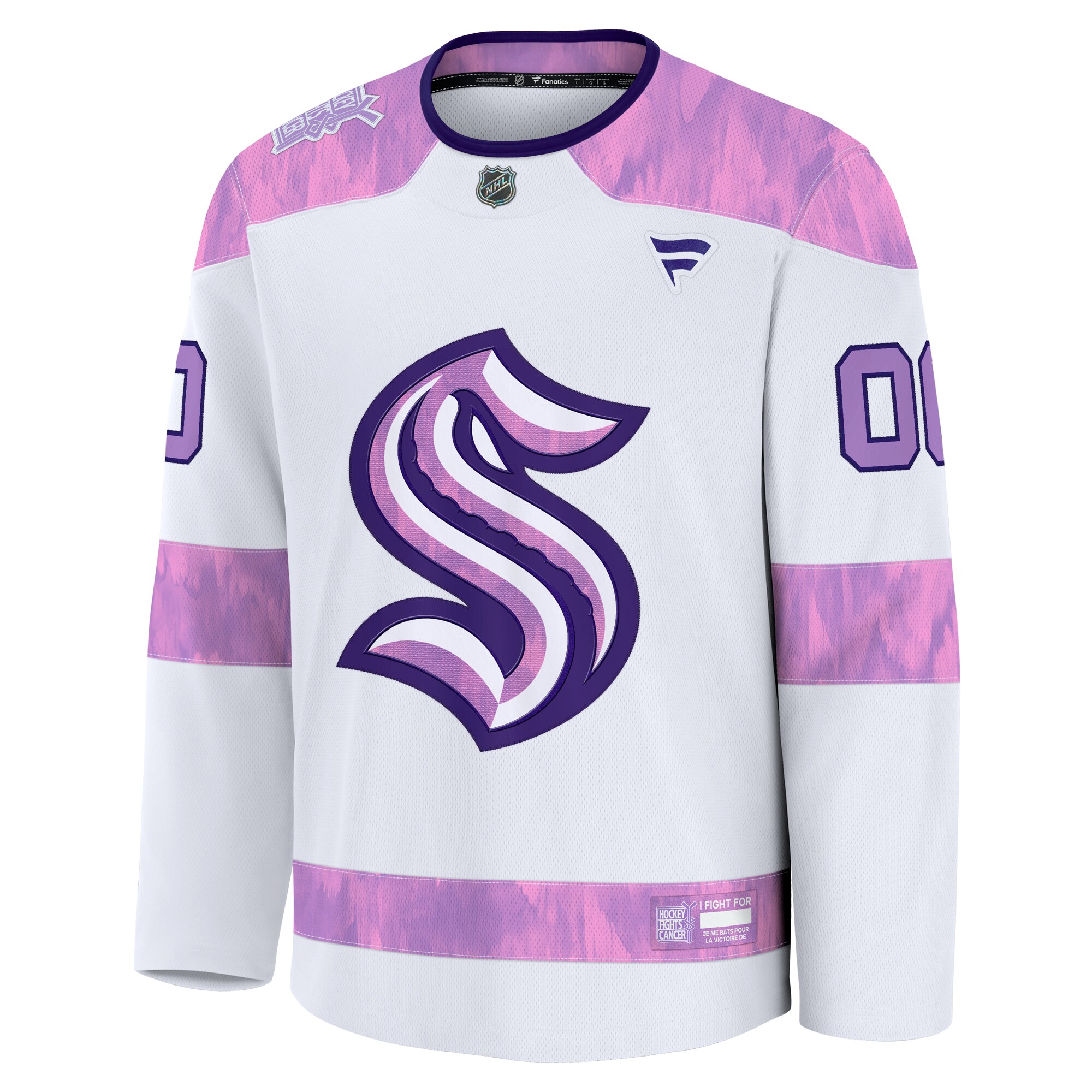 Alternative view of Men's Seattle Kraken White 2024 Hockey Fights Cancer Custom Practice Hockey Jersey - JS125 