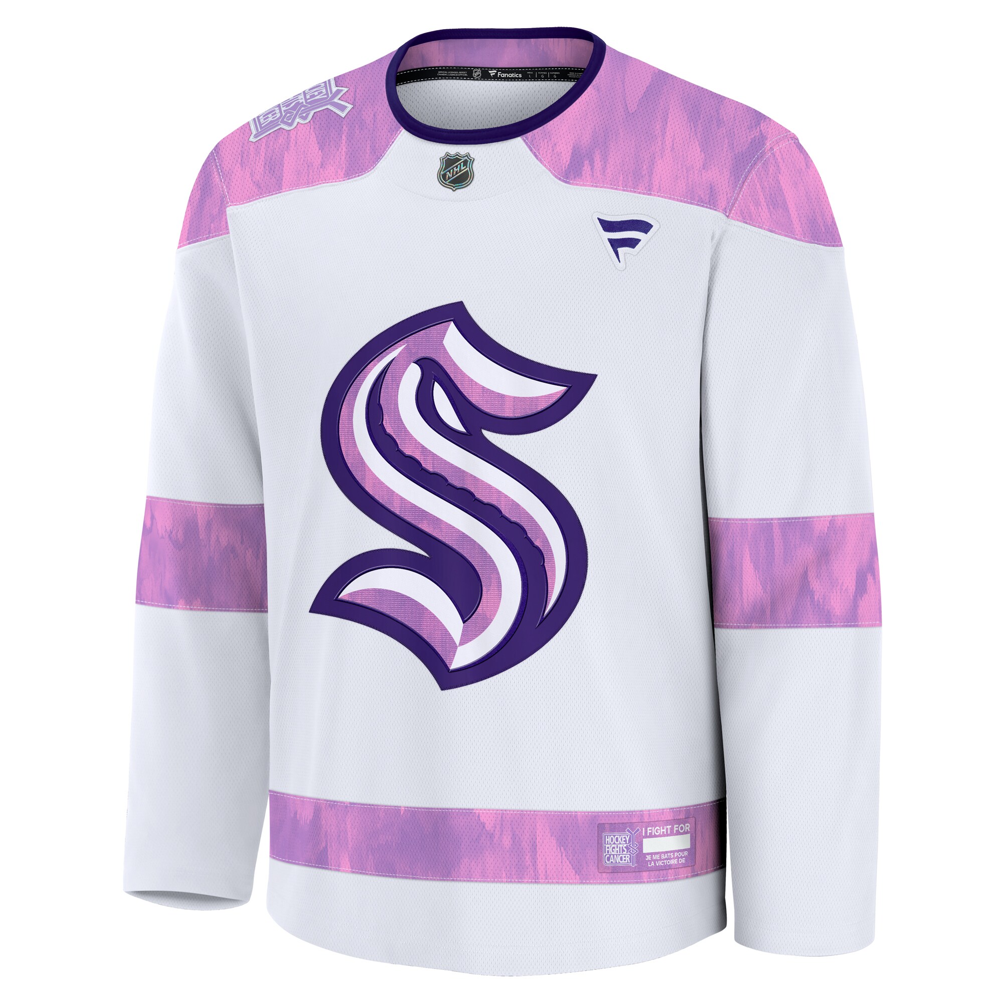 Alternative view of Men's Seattle Kraken White 2024 Hockey Fights Cancer Practice Hockey Jersey - JS317 
