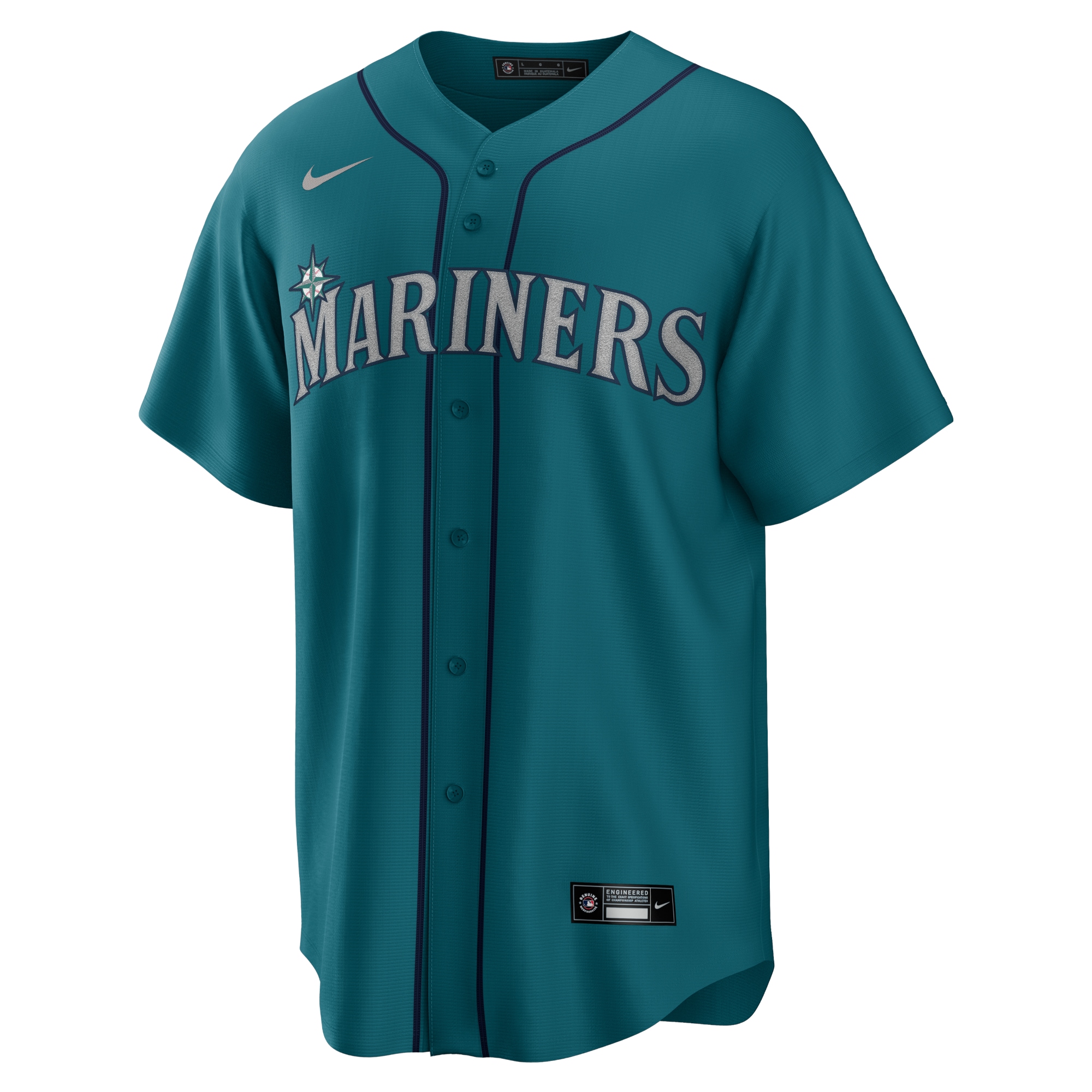 Alternative view of Men's Seattle Mariners Aqua Alternate Team Baseball Jersey 