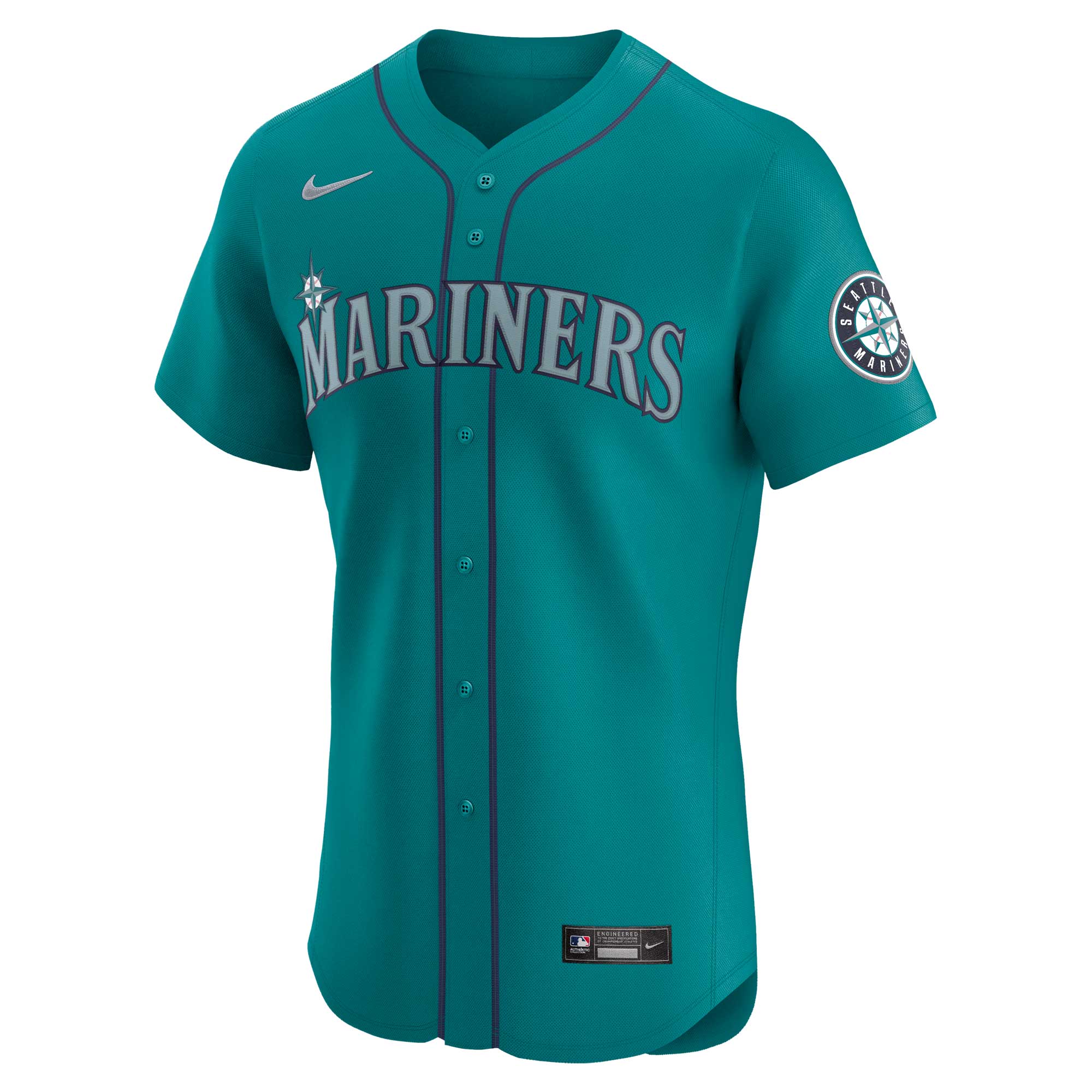 Alternative view of Men's Seattle Mariners Aqua Alternate Vapor Premier Elite Patch Baseball Jersey 