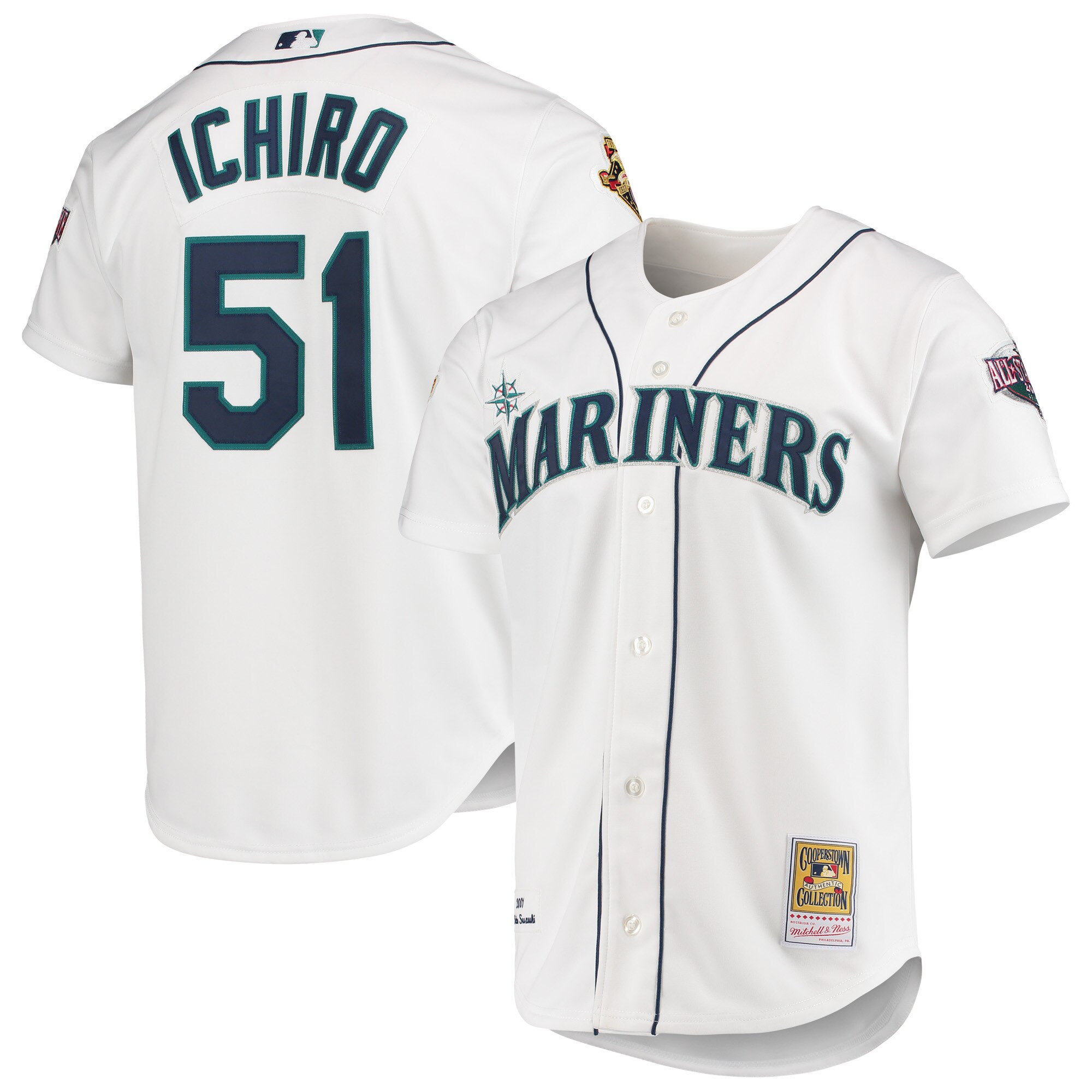 Men's Seattle Mariners Ichiro Suzuki Mitchell & Ness White 2001 MLB All-Star Game Cooperstown Collection Baseball Jersey 