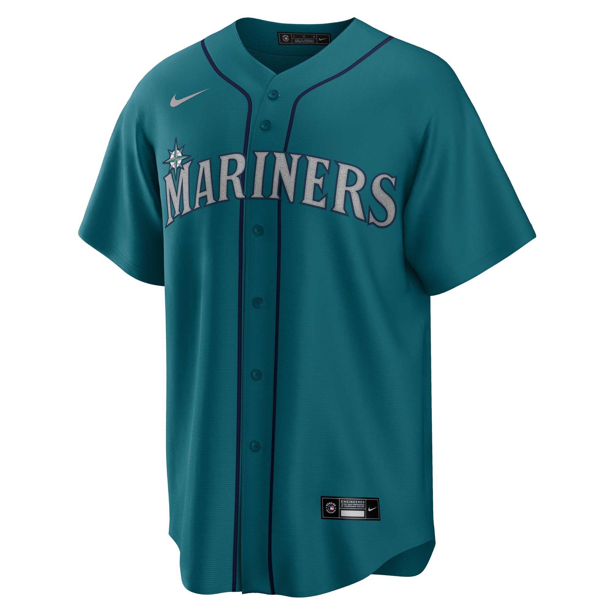 Alternative view of Men's Seattle Mariners Julio Rodriguez Aqua Official Player Baseball Jersey 