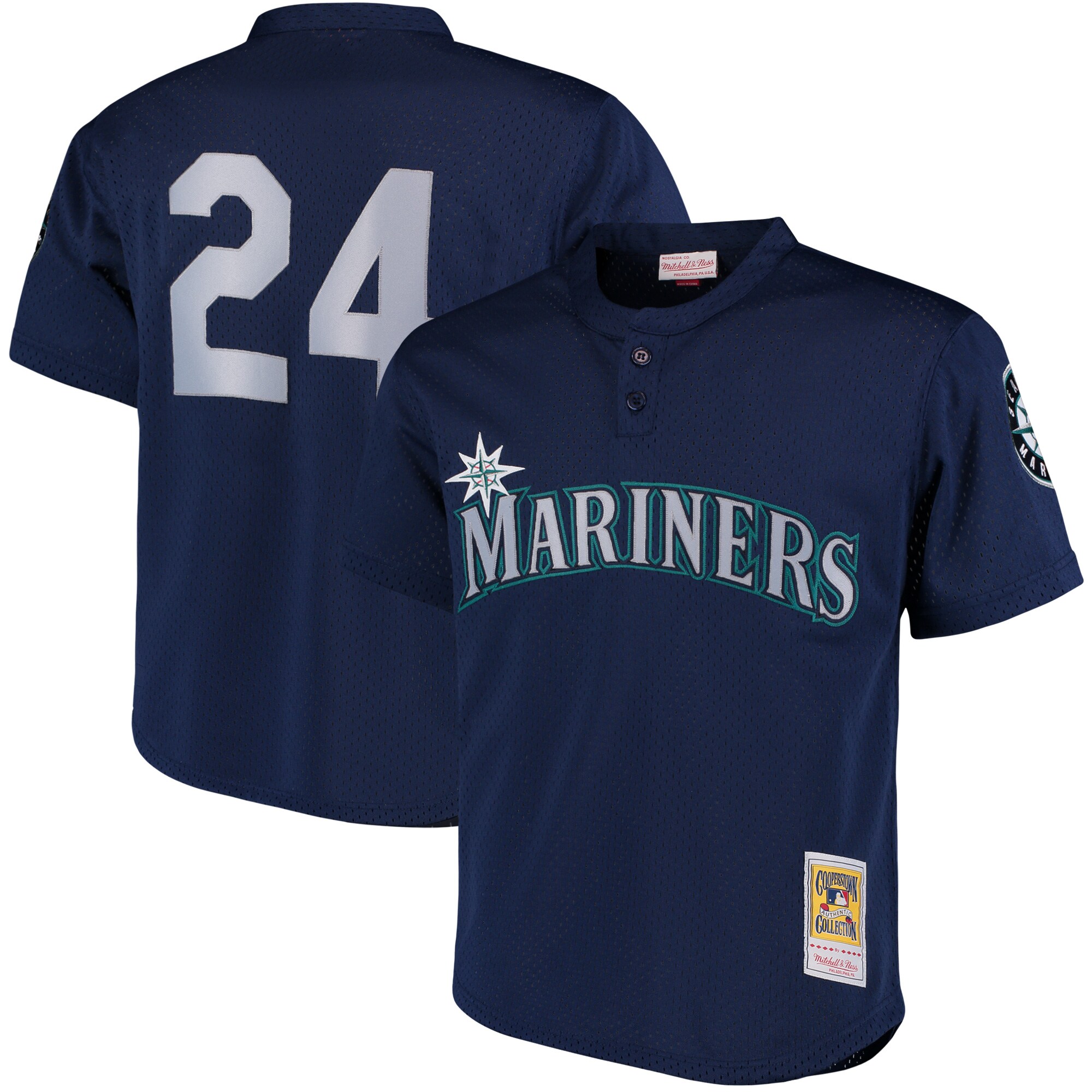 Men's Seattle Mariners Ken Griffey Jr. Mitchell & Ness Navy Cooperstown Collection Mesh Batting Practice Baseball Jersey 
