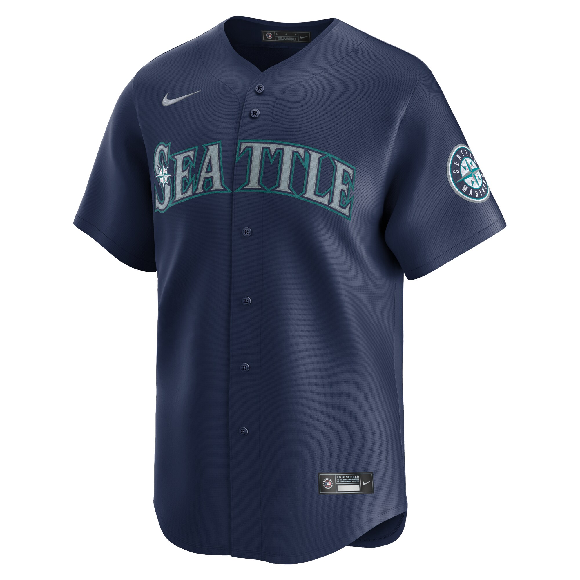 Alternative view of Men's Seattle Mariners Navy Road Limited Baseball Jersey 