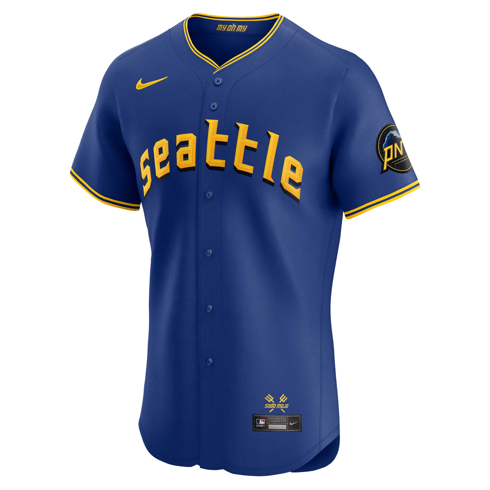 Alternative view of Men's Seattle Mariners Royal City Connect Elite Baseball Jersey 