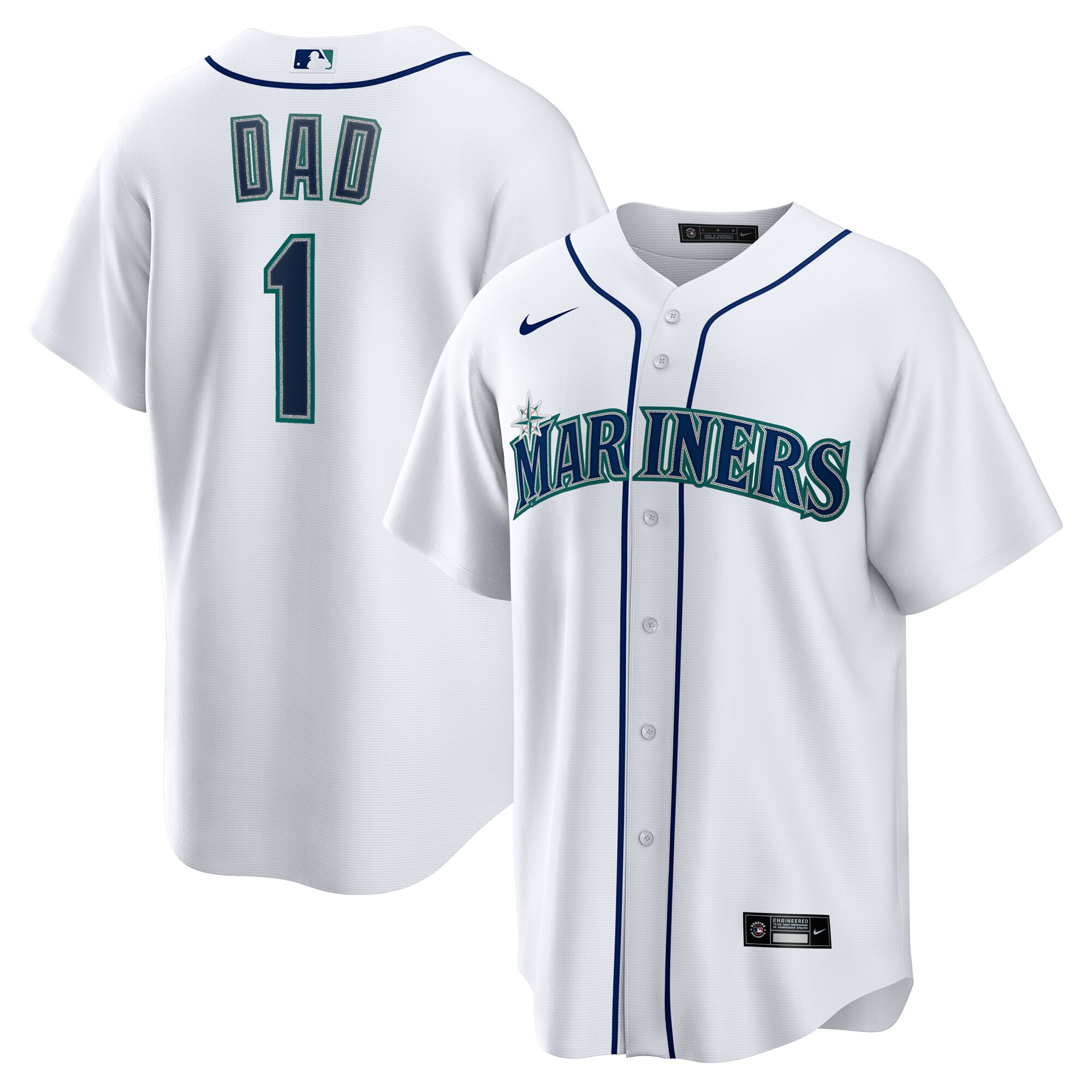 Men's Seattle Mariners White #1 Dad Home Baseball Jersey 