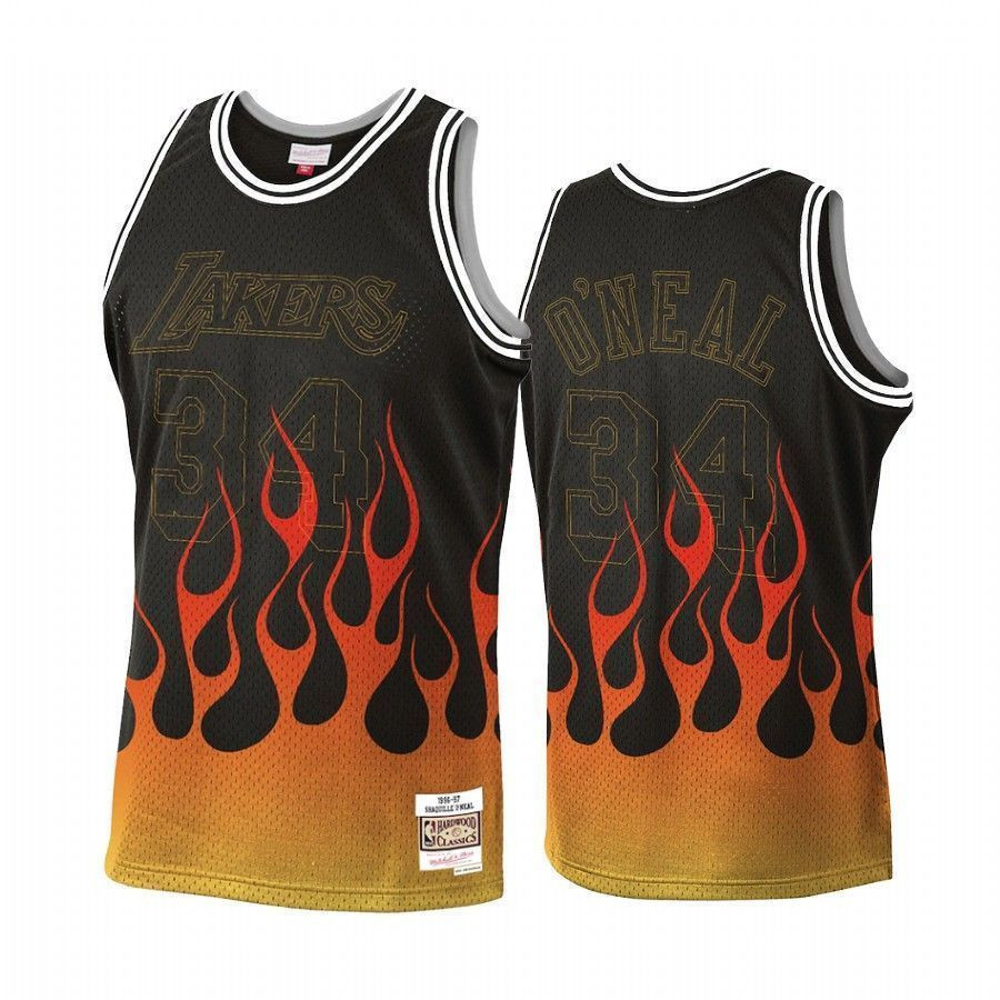 Men's Shaquille O'neal 34 Los Angeles Lakers Flames Basketball Jersey Black - JS556 