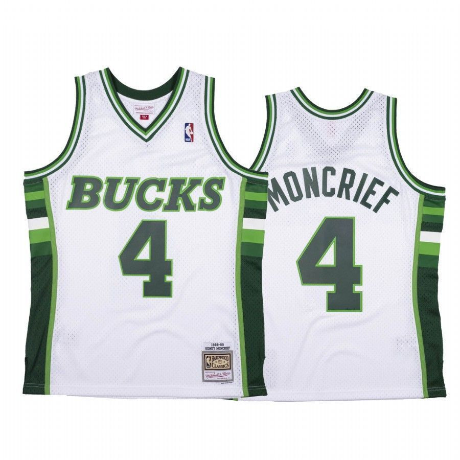 Men's Sidney Moncrief 4 Milwaukee Bucks White Hardwood Classics Basketball Jersey - JS720 