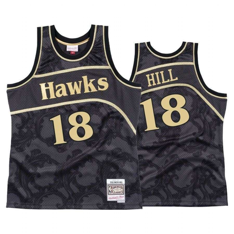Men's Solomon Hill 18 Atlanta Hawks Black Toile Basketball Jersey - JS434 