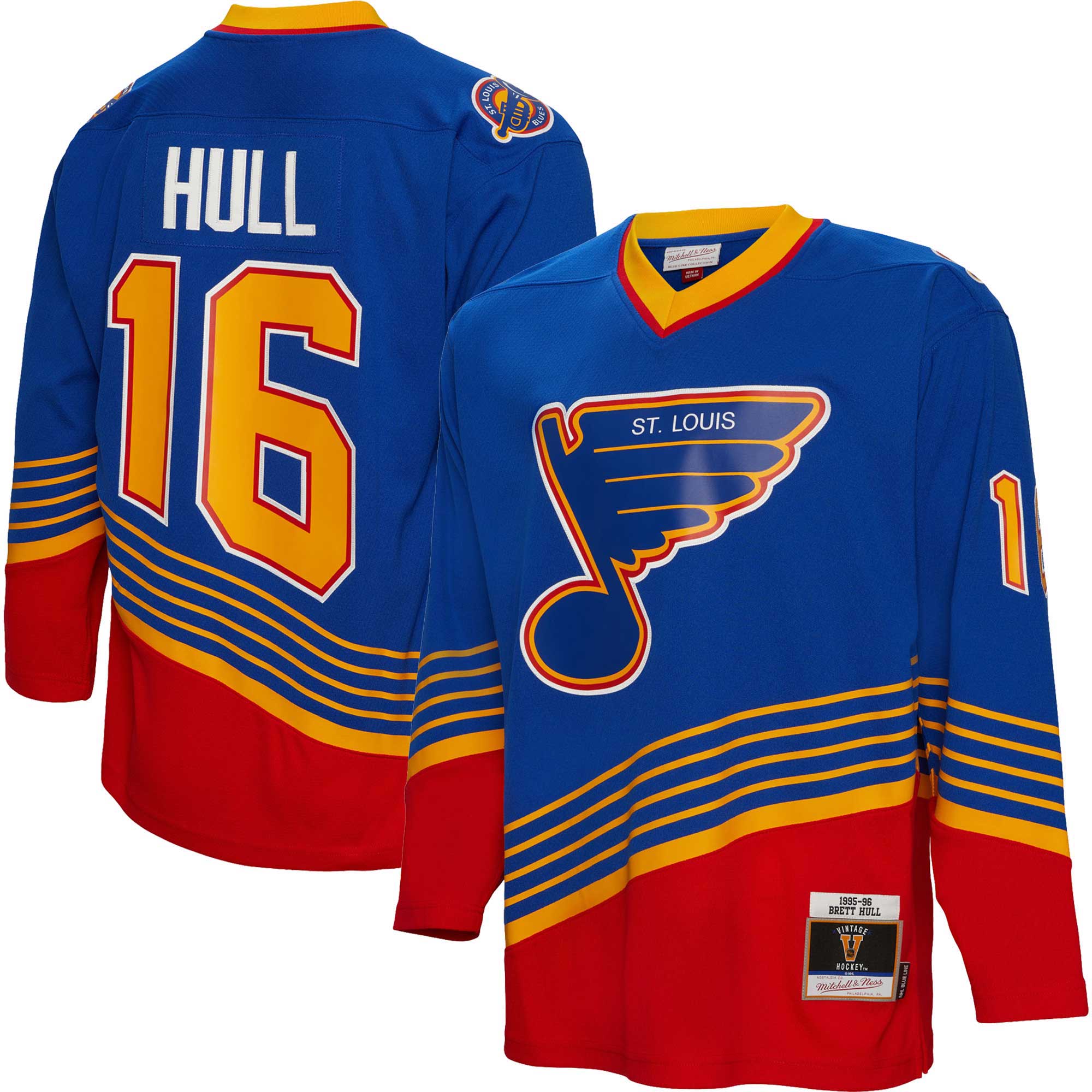 Men's St. Louis Blues Brett Hull Mitchell & Ness Blue 1995/96 Blue Line Player Hockey Jersey - JS158 