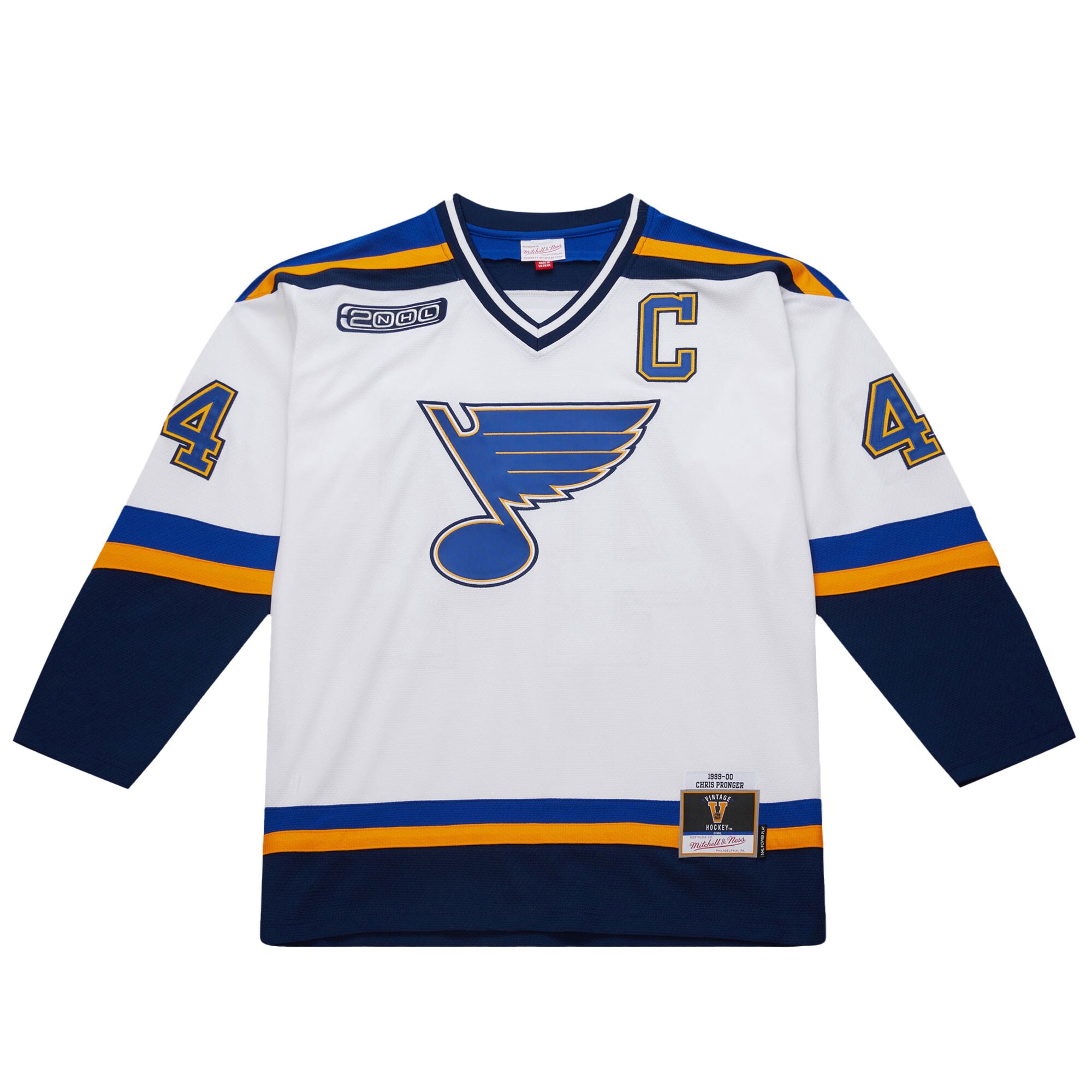 Alternative view of Men's St. Louis Blues Chris Pronger White 1999-00 Power Play Hockey Jersey - JS582 
