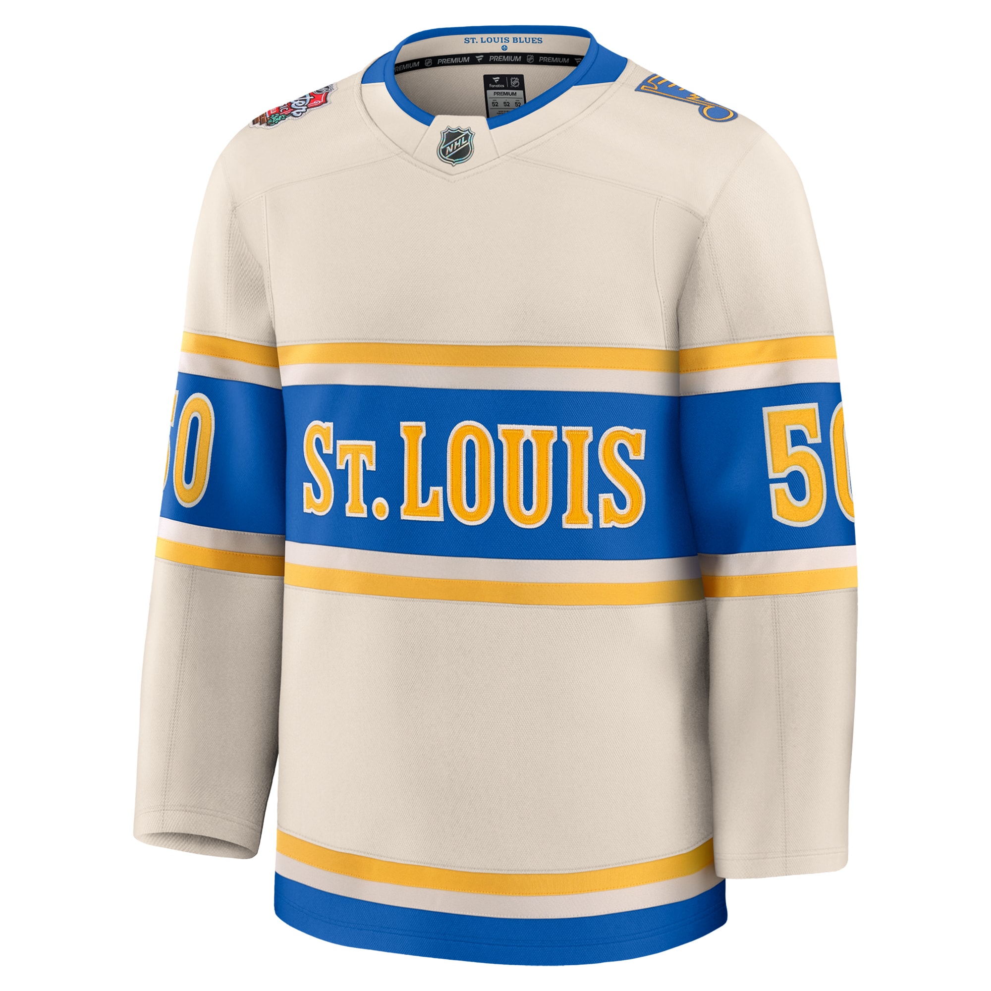 Alternative view of Men's St. Louis Blues Jordan Binnington Cream 2025 NHL Winter Classic Premium Player Hockey Jersey - JS147 