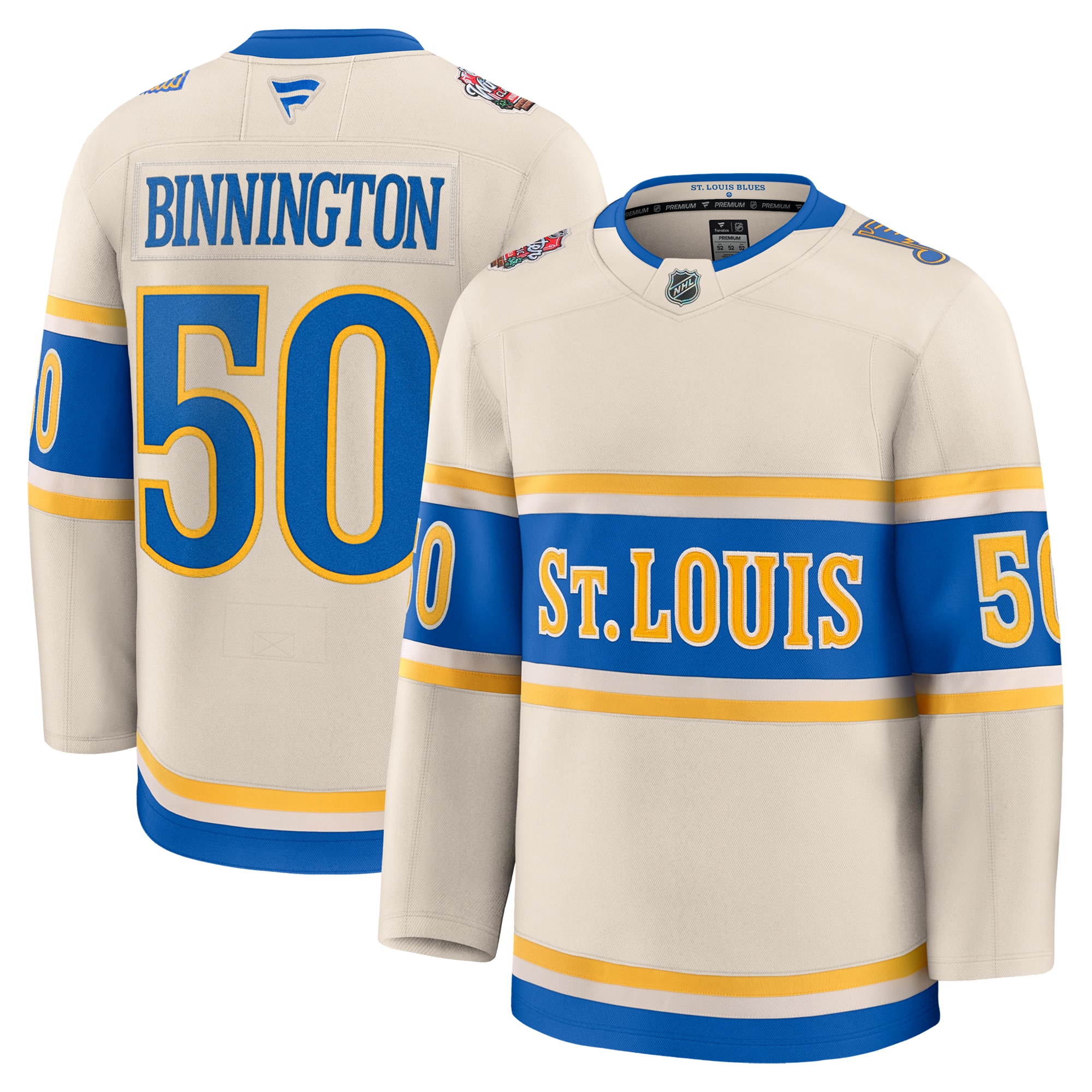 Men's St. Louis Blues Jordan Binnington Cream 2025 NHL Winter Classic Premium Player Hockey Jersey - JS502 