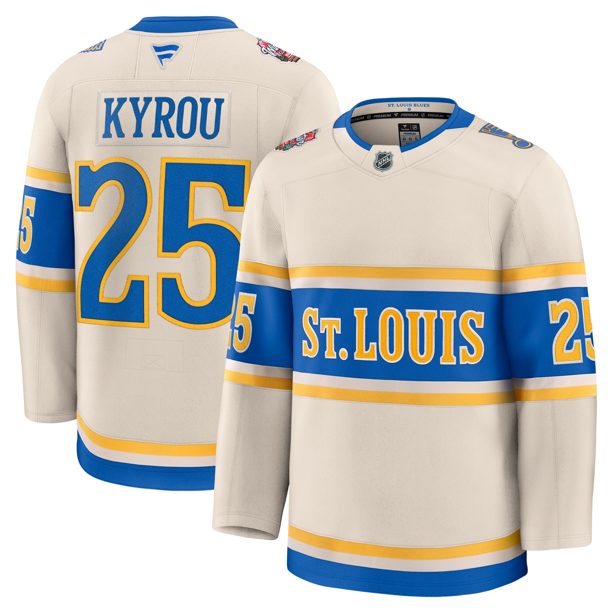 Men's St. Louis Blues Jordan Kyrou Cream 2025 NHL Winter Classic Premium Player Hockey Jersey - JS752 