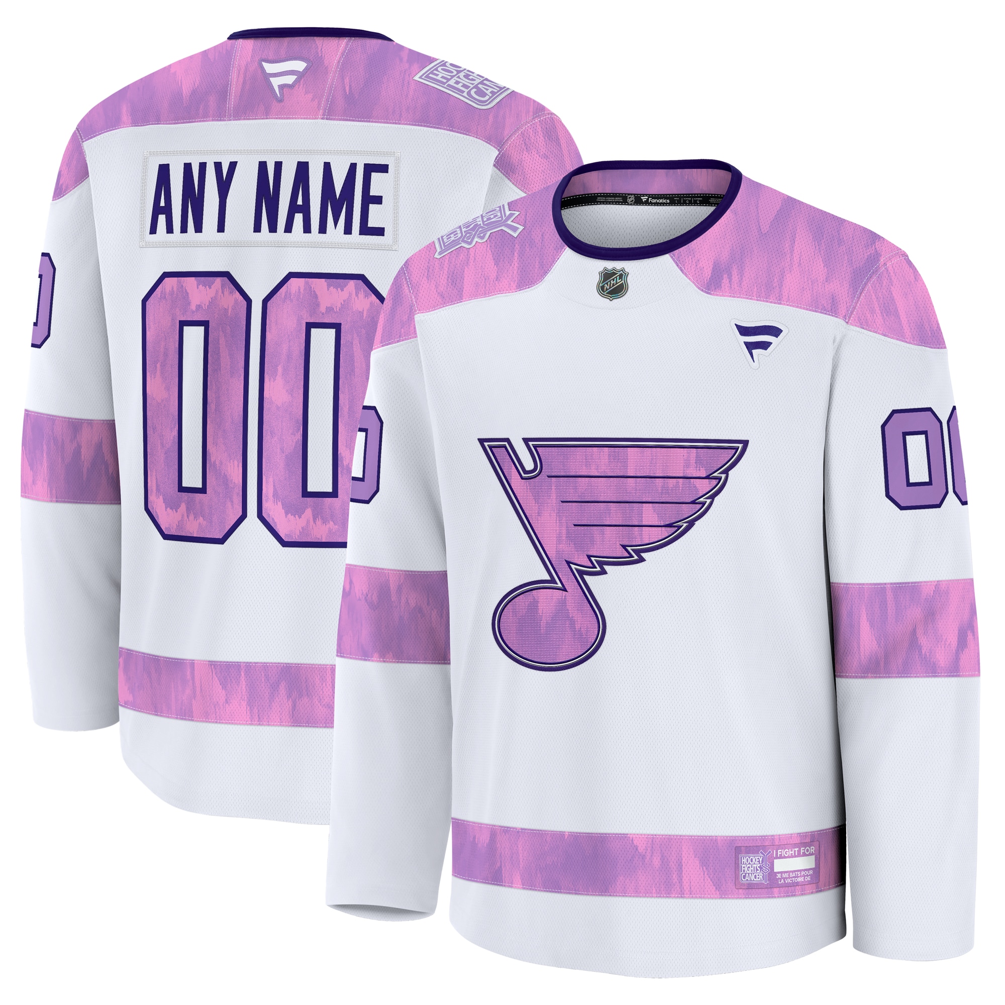 Men's St. Louis Blues White 2024 Hockey Fights Cancer Custom Practice Hockey Jersey - JS596 