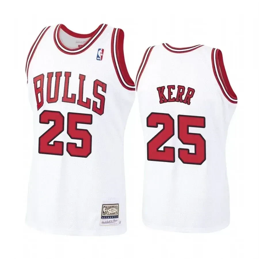 Men's Steve Kerr 25 Chicago Bulls White Hardwood Classics Basketball Jersey - JS993 