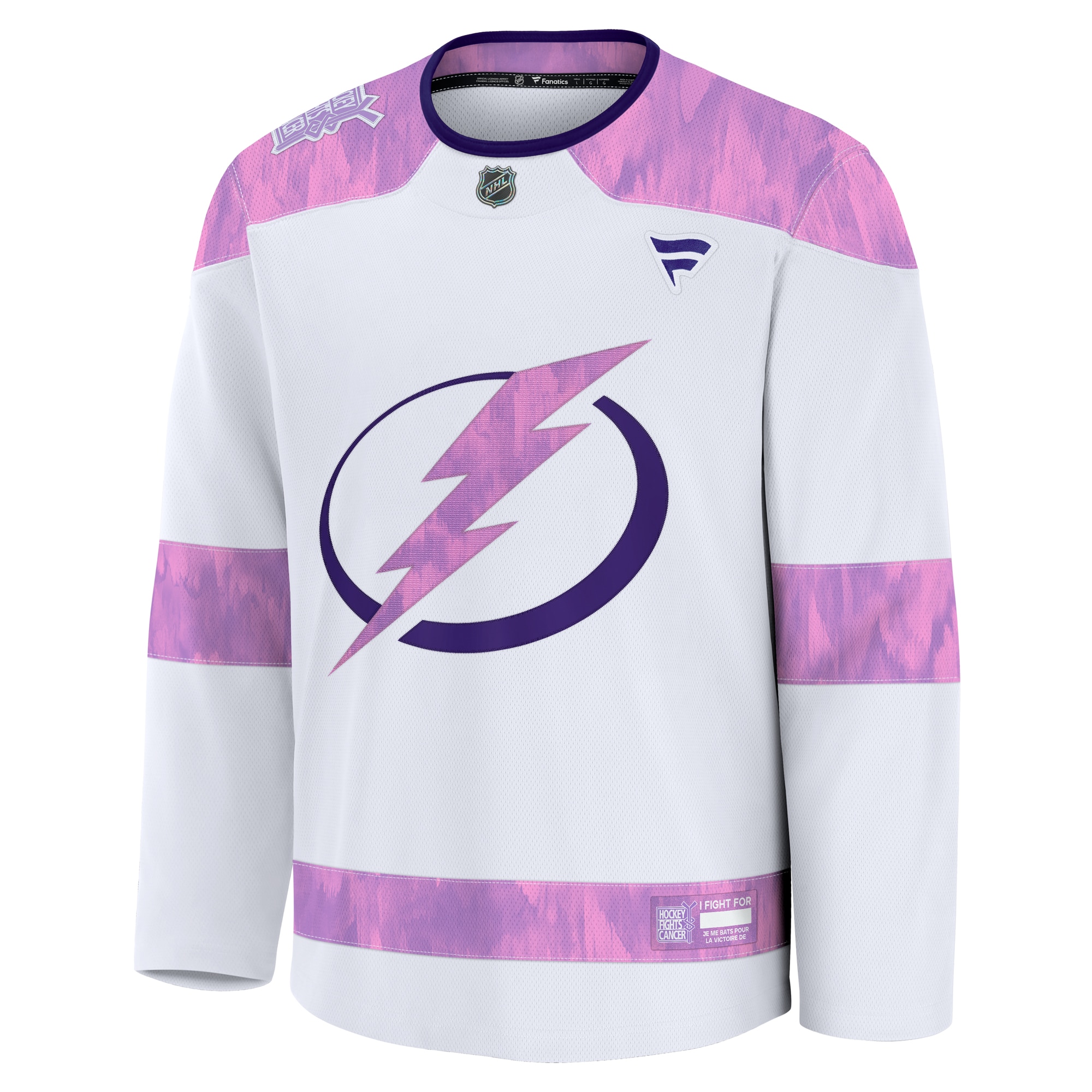 Alternative view of Men's Tampa Bay Lightning White 2024 Hockey Fights Cancer Practice Hockey Jersey - JS785 
