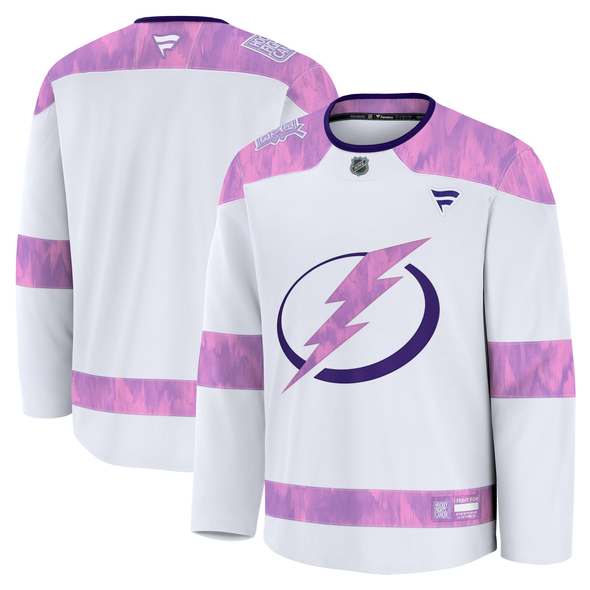 Men's Tampa Bay Lightning White 2024 Hockey Fights Cancer Practice Hockey Jersey - JS785 
