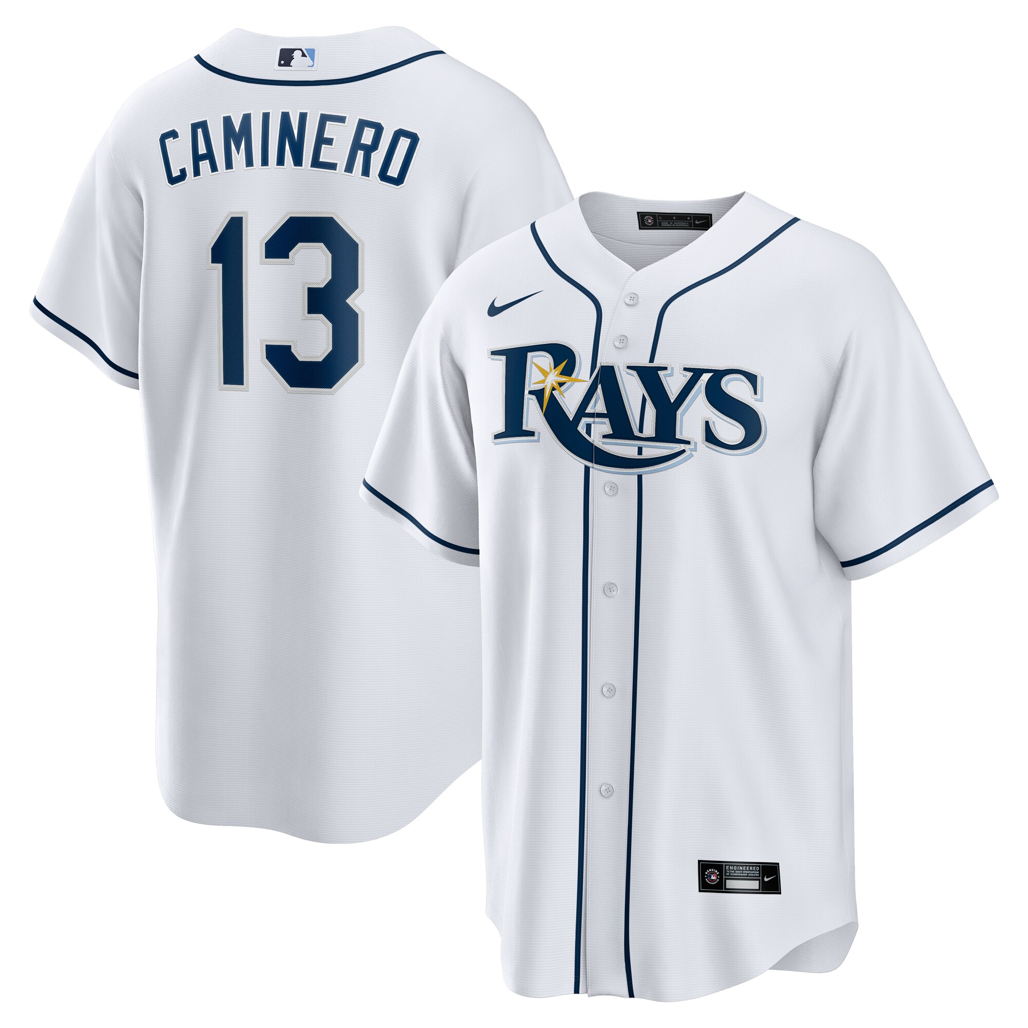 Men's Tampa Bay Rays Junior Caminero White Home Player Jersey - JS925 
