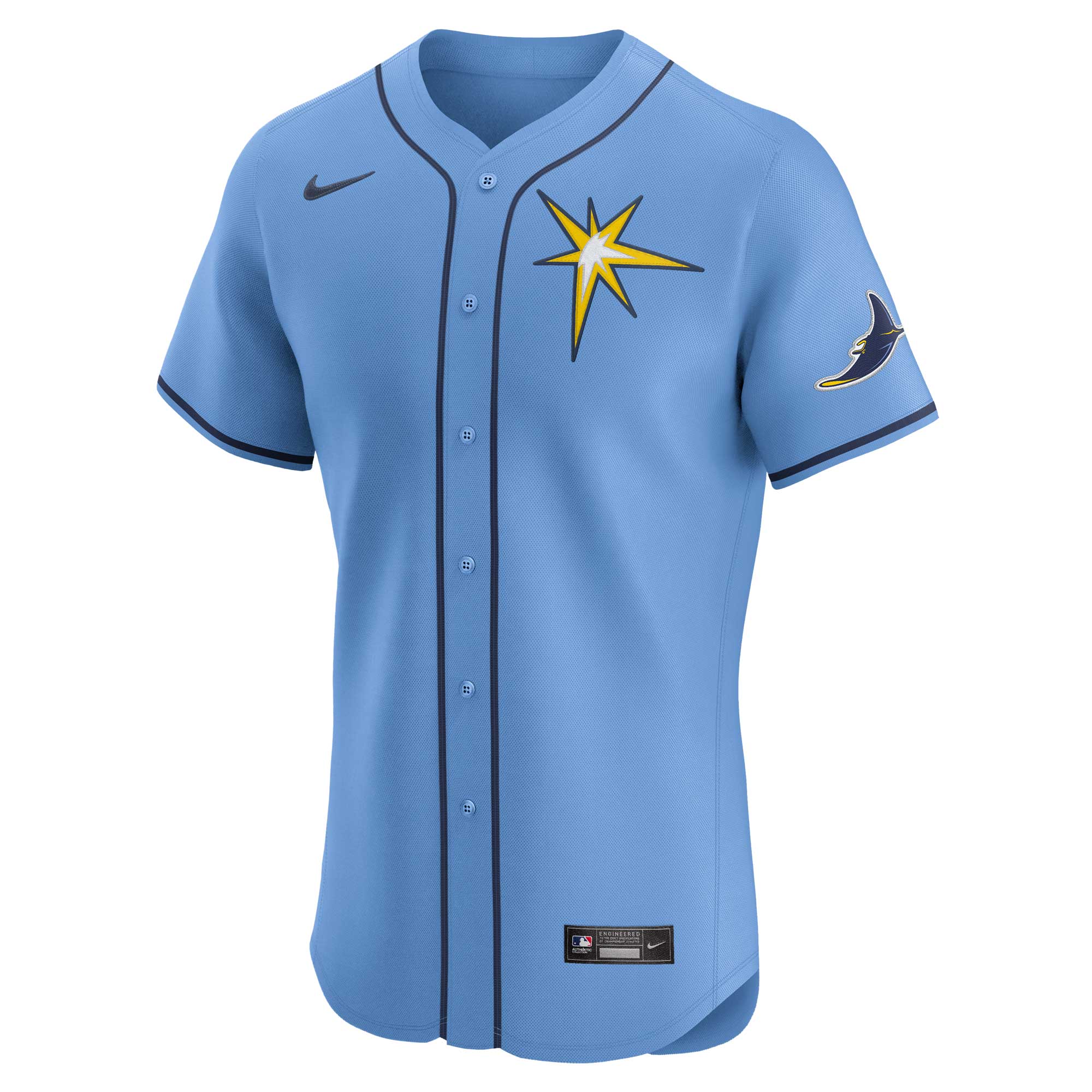 Alternative view of Men's Tampa Bay Rays Light Blue Alternate Vapor Premier Elite Patch Jersey - JS315 