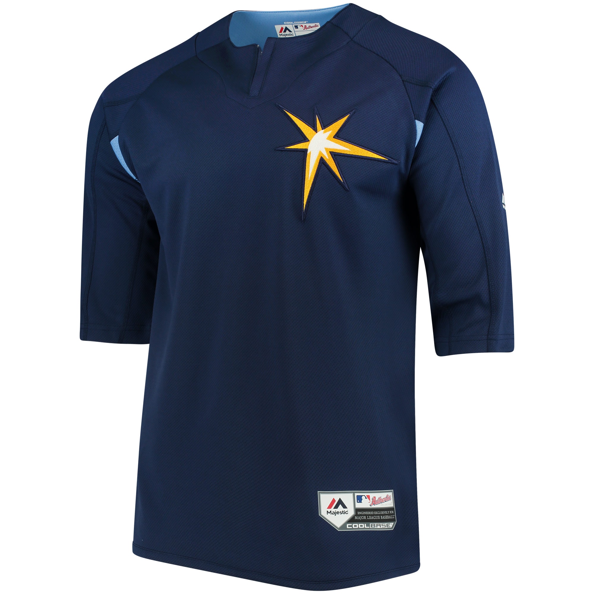 Alternative view of Men's Tampa Bay Rays Majestic Navy/Light Blue Collection On-Field 3/4-Sleeve Batting Practice Jersey - JS731 
